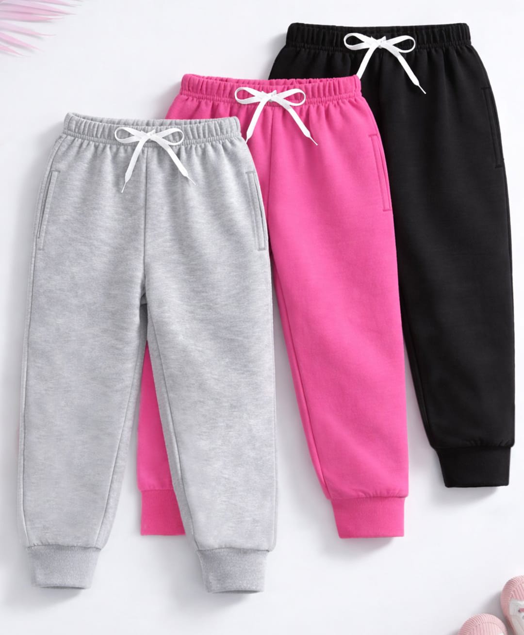 Trampoline Cotton Blend Knit Pack Of 3 Solid Track Pants - Pink Grey & Black-image-18