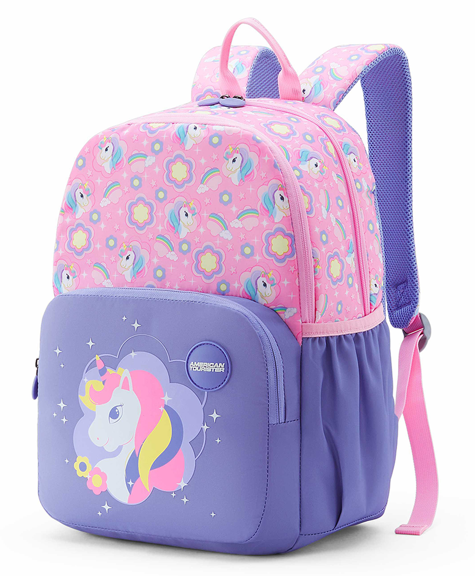 American Tourister Lush Height 16 Inches Girls Backpack with 2 Compartments, 1 Front Pocket & Bottle Holder 26 Liters Unicorn Design - Lavender
