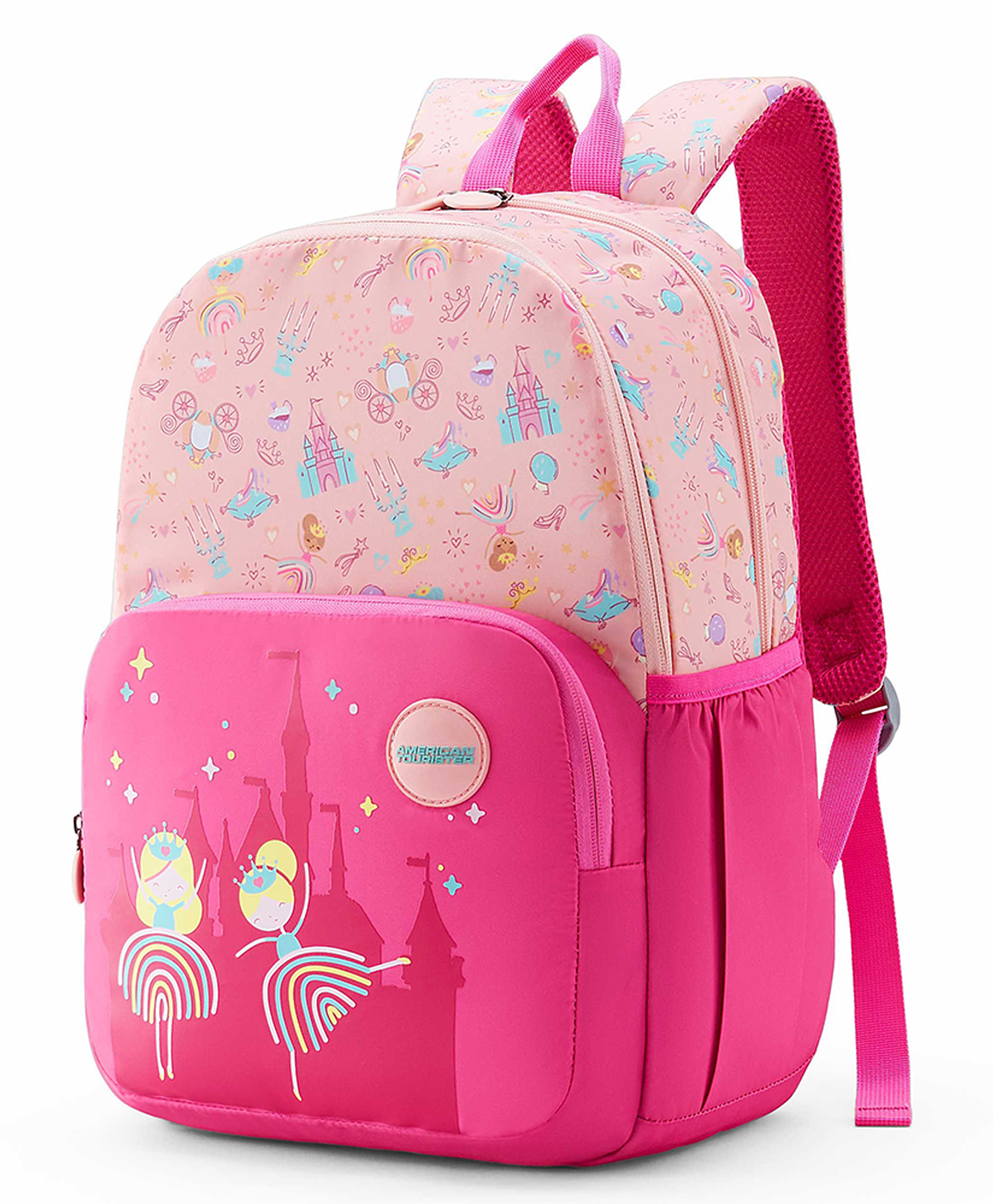 American Tourister Lush Height 16 Inches Girls Backpack with 2 Compartments, 1 Front Pocket & Bottle Holder 26 Liters Princess Design - Pink