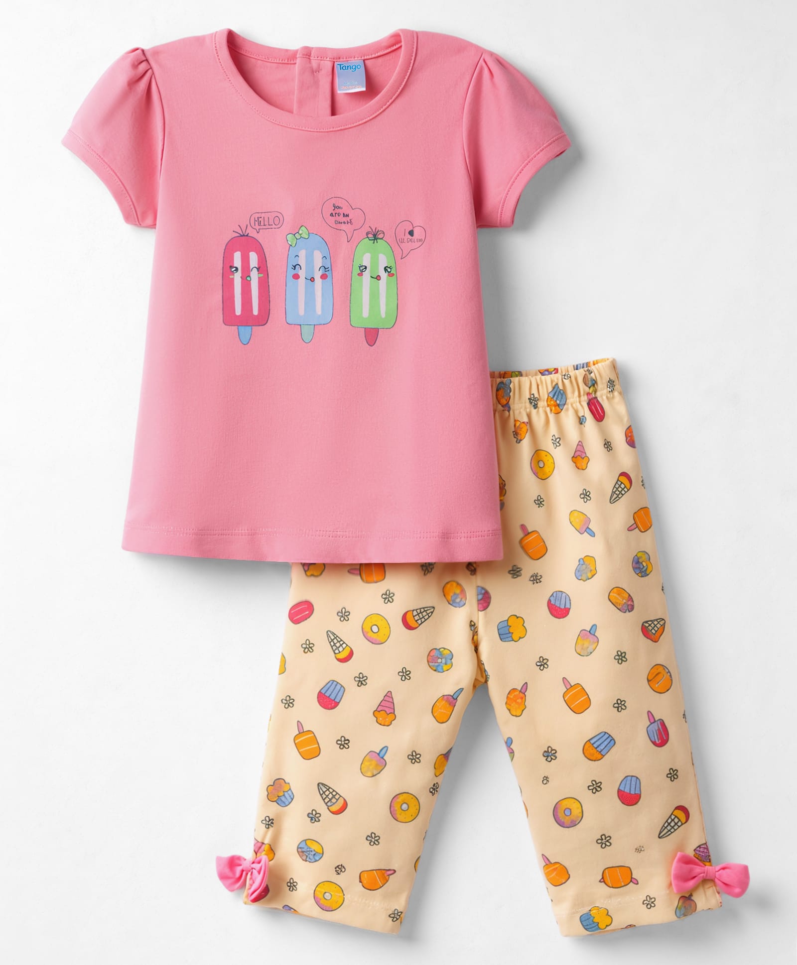 Tango Single Jersey Knit Half Sleeves T-Shirt & Lounge Pant Set with Ice Cream Print - Pink-image-5