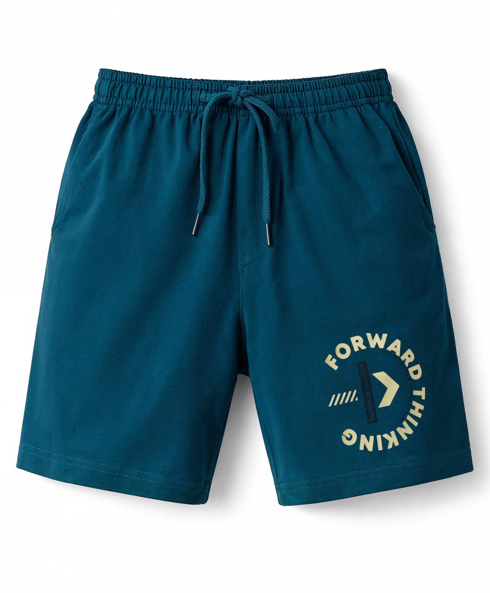 Taeko Single Jersey Knit Knee Length Shorts With Text Print - Teal Blue-picture-18