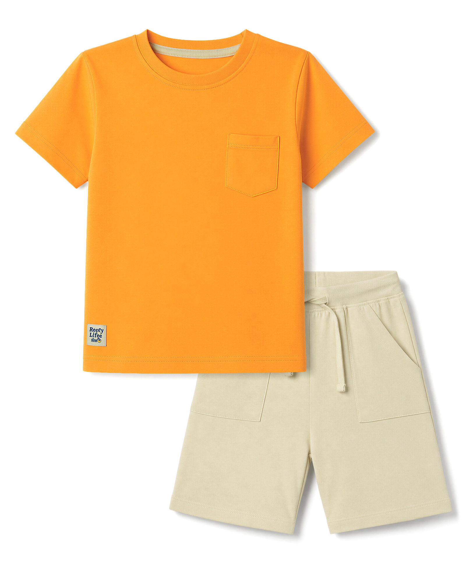 Babyhug 100% Cotton Knit Half Sleeves Solid T-Shirt & Shorts Set With Patch - Orange-picture-22