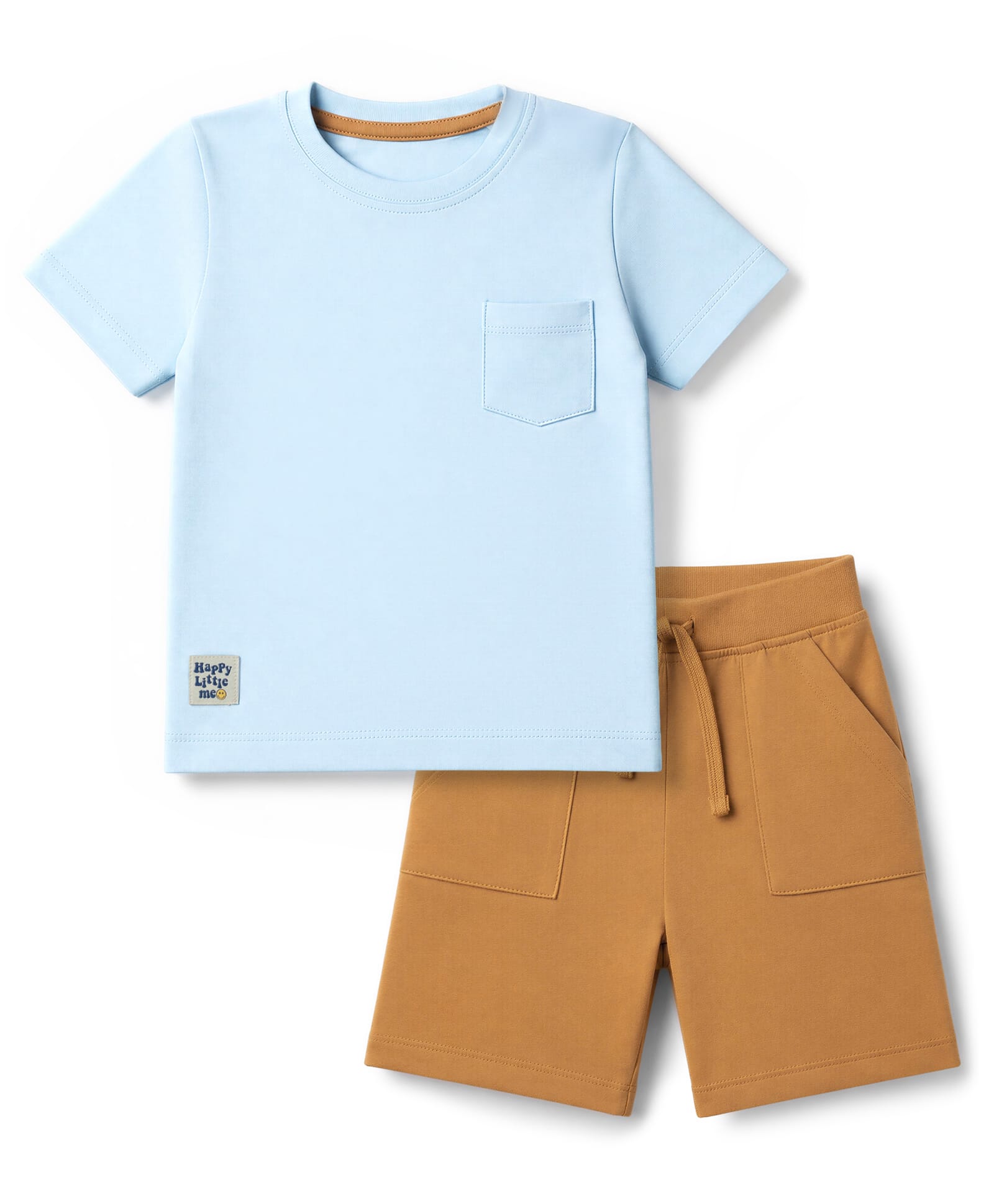 Babyhug 100% Cotton Knit Half Sleeves Solid T-Shirt & Shorts Set With Patch - Light Blue-picture-18