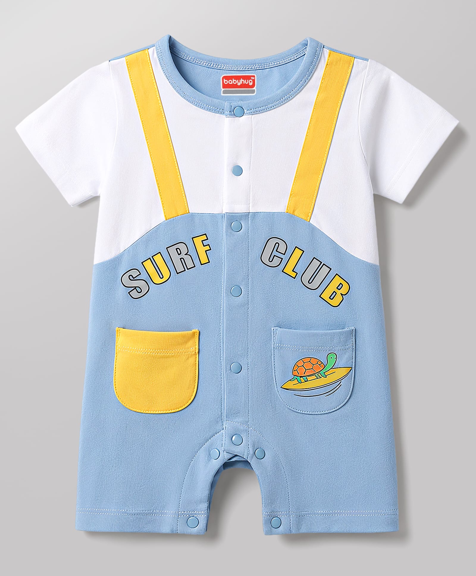 Babyhug 100% Cotton Knit Half Sleeves Romper with Turtle Print - Multicolor