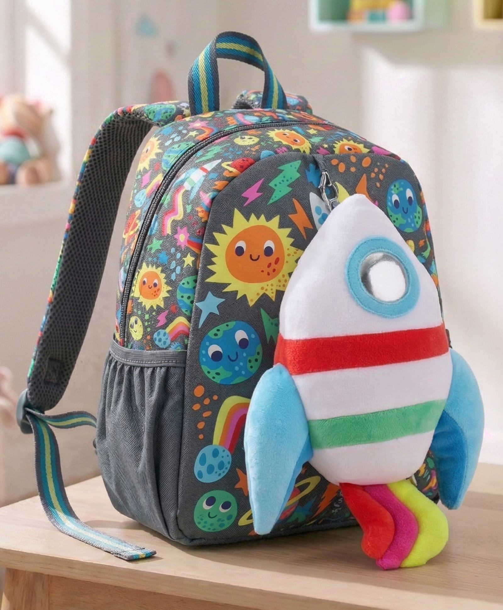 Smiggle 10 Inches LJOUR Kids Backpack Design With Aeroplane Applique- Grey-image-1