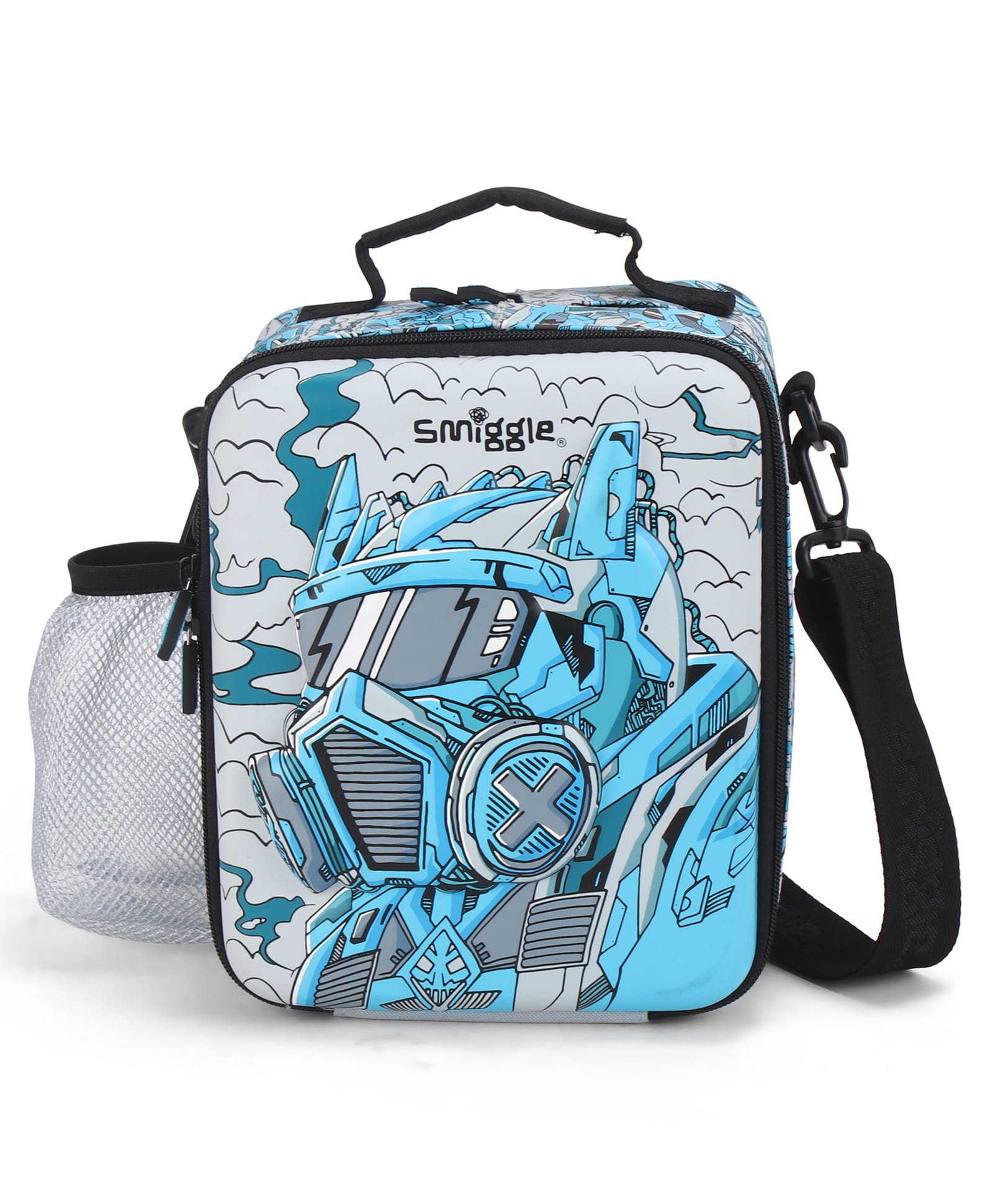 Smiggle Printed Lunch Box Bag with Bottle Pocket - Grey-picture-10