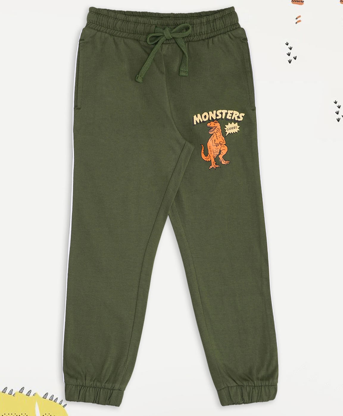 Pantaloons Junior Cotton Knit Dinosaur Printed Pants - Olive Green-picture-34