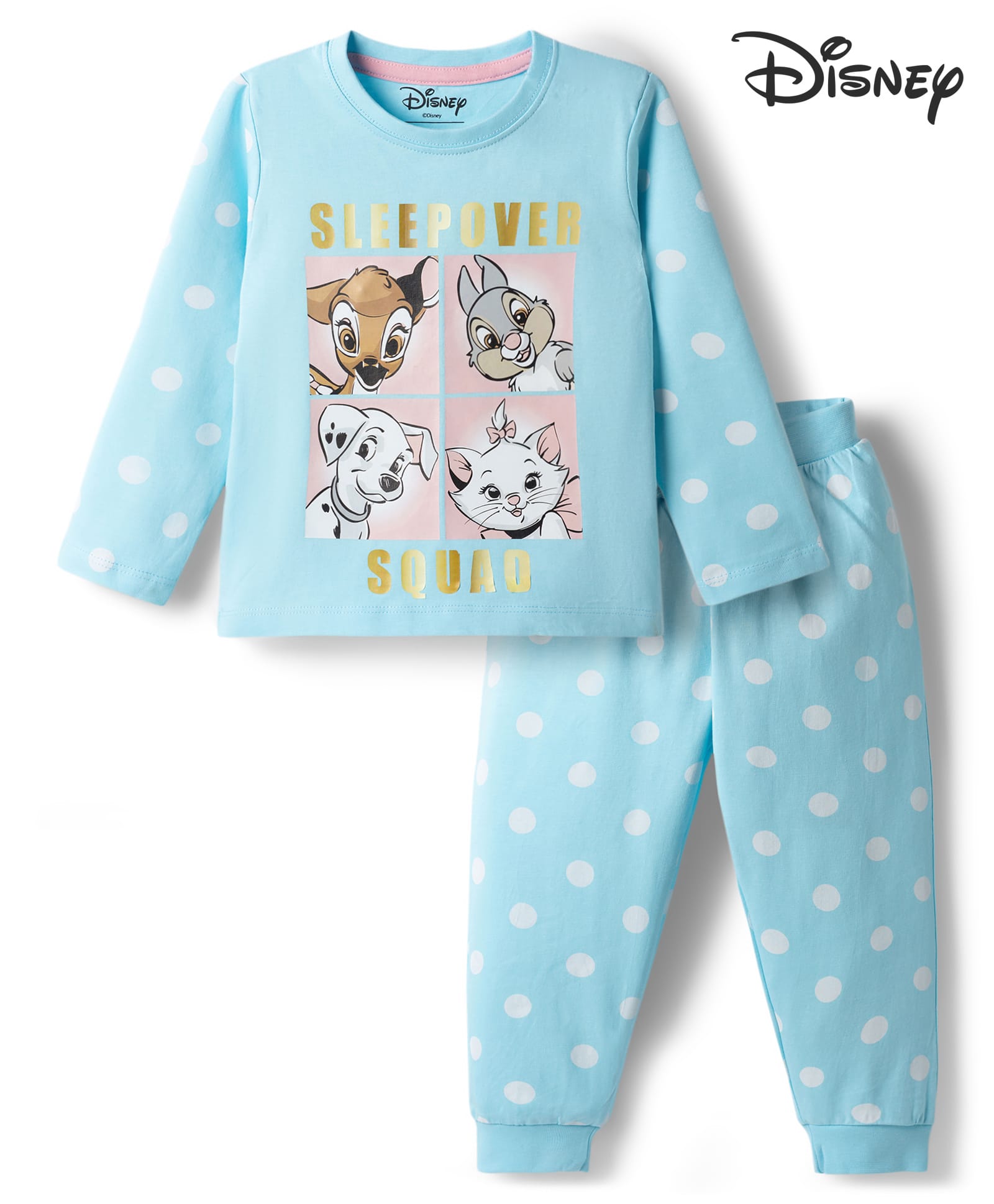 Babyoye Disney Single Jersey Knit Full Sleeves T-Shirt & Pyjama Night Suit with Disney Characters Graphics - Blue-image-10