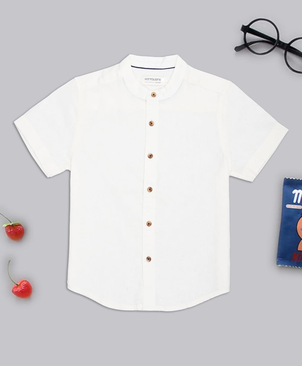 Pantaloons Junior Cotton Woven Half Sleeves Solid Shirt - Off White-picture-28