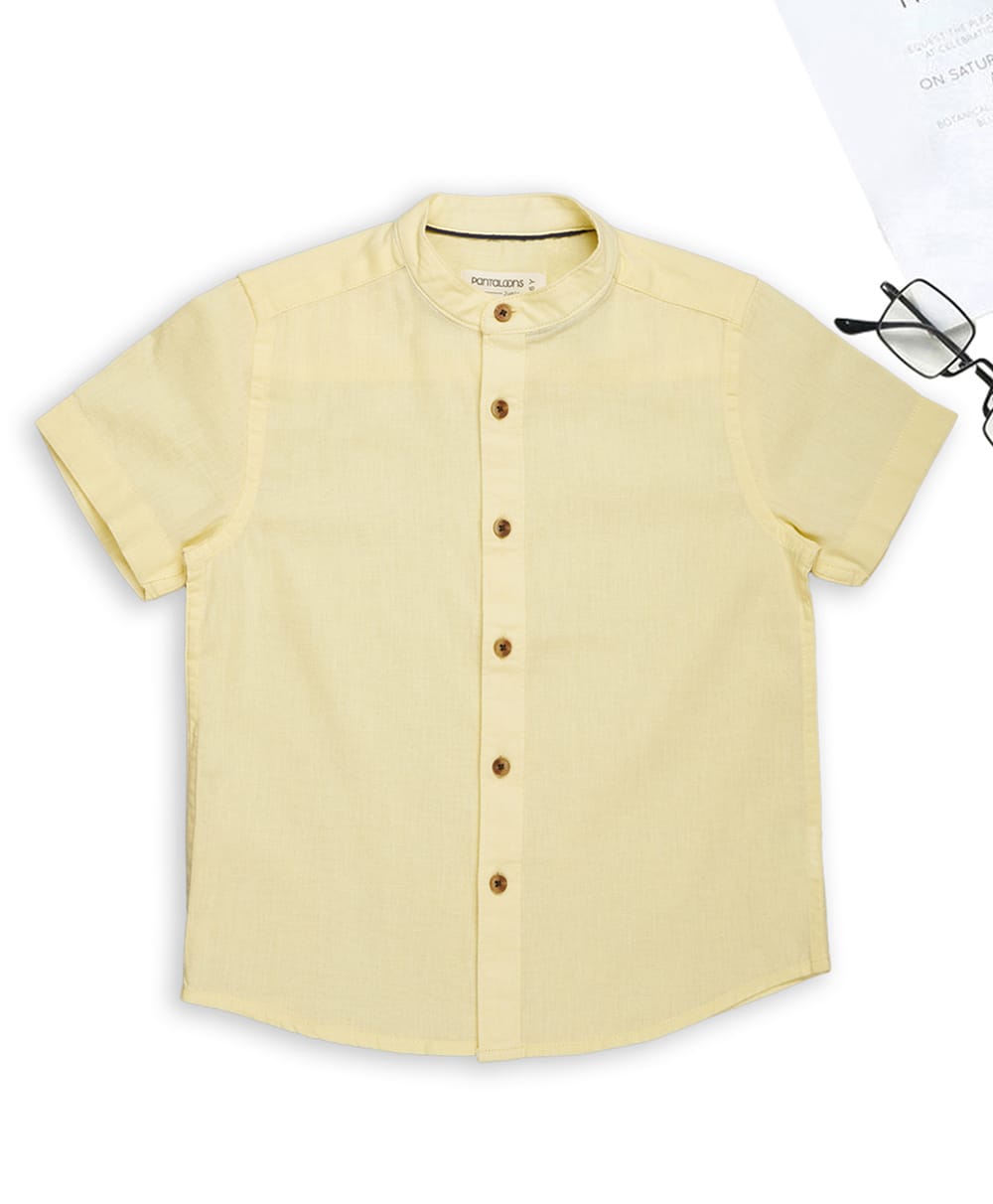 Pantaloons Junior Cotton Woven Half Sleeves Solid Shirt - Light Yellow-picture-25