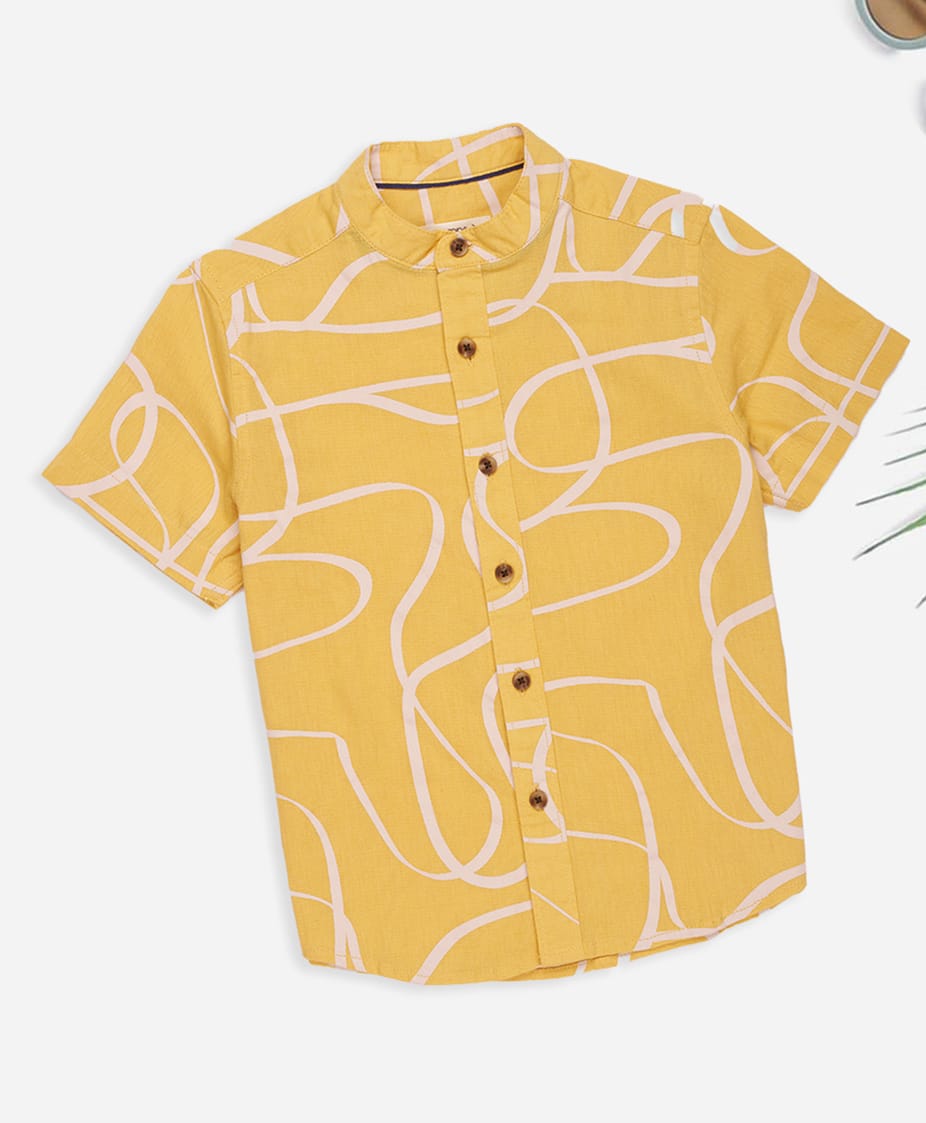 Pantaloons Junior Cotton Flax Woven Half Sleeves Abstract Printed Shirt - Yellow-picture-17
