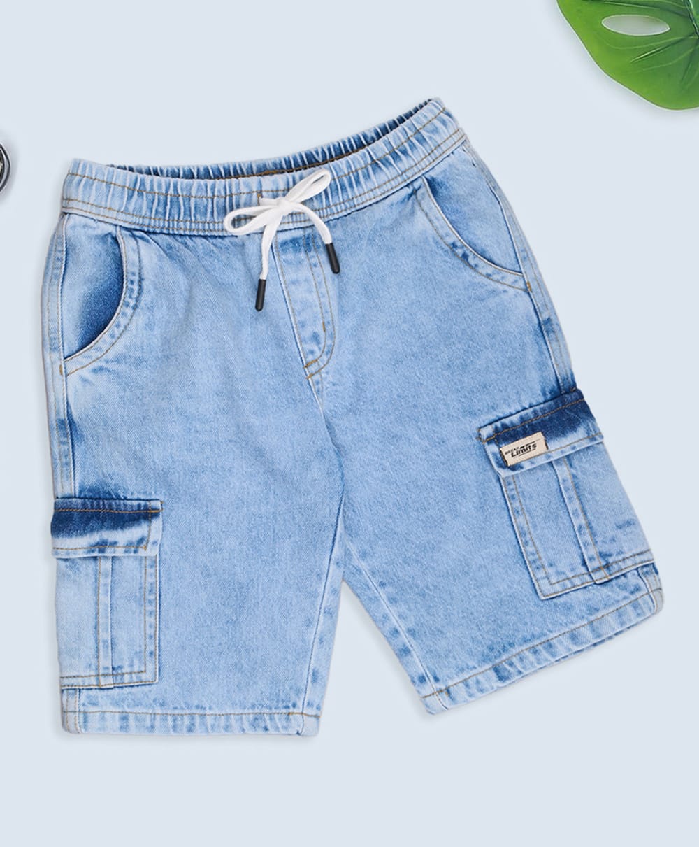 Pantaloons Junior Woven Solid Cargo Style Shorts - Blue-picture-31
