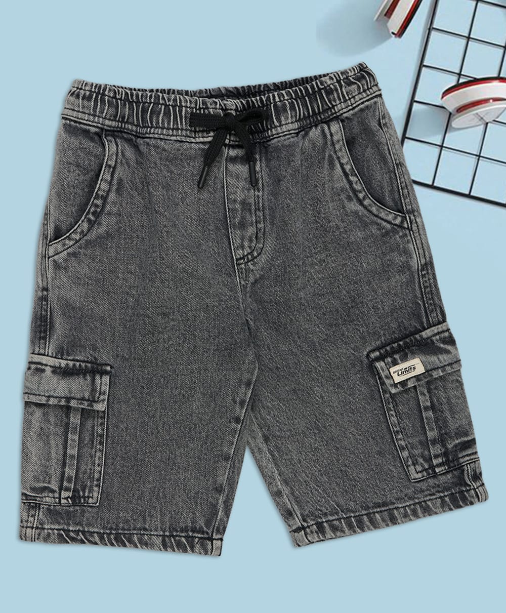Pantaloons Junior Woven Solid Cargo Style Shorts - Charcoal Grey-picture-30