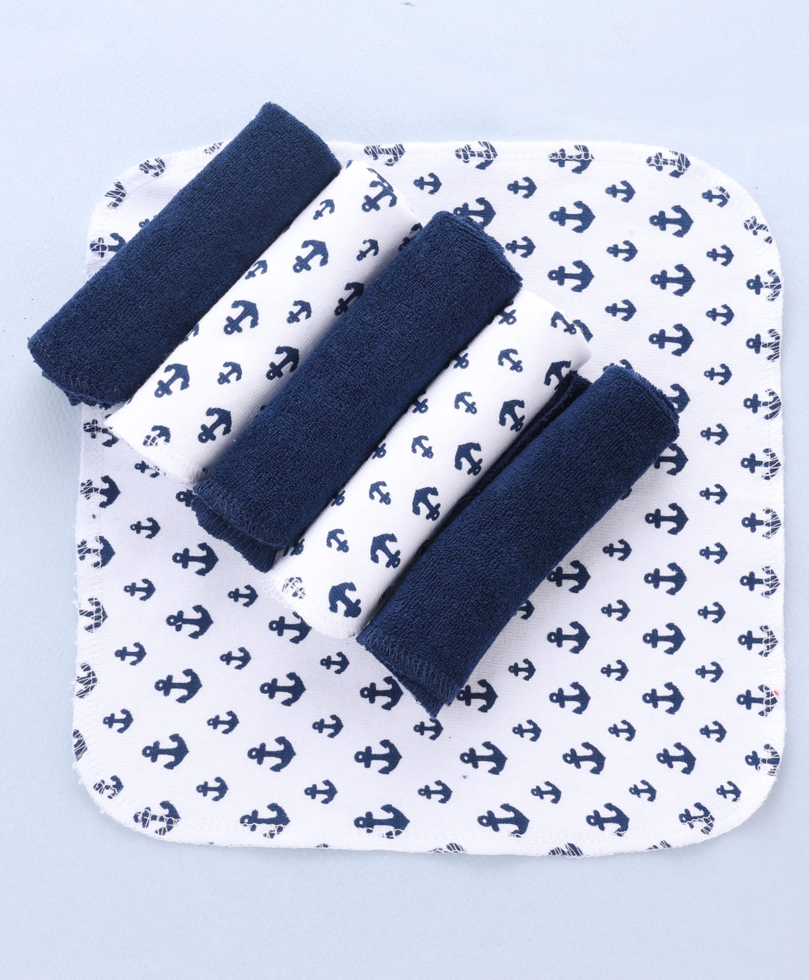 Bahyhug Cotton Knit Nautical Theme Printed Hand & Face Towel Pack Of 6 L 25.4 x B 25.4 cm - Multi Color-image-9