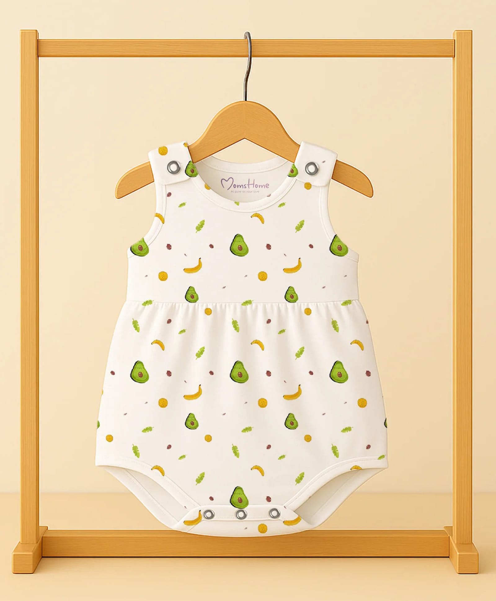 Mom's Home Organic Cotton Knit Sleeveless Avocado Printed Dress Style Onesie - White-image-32