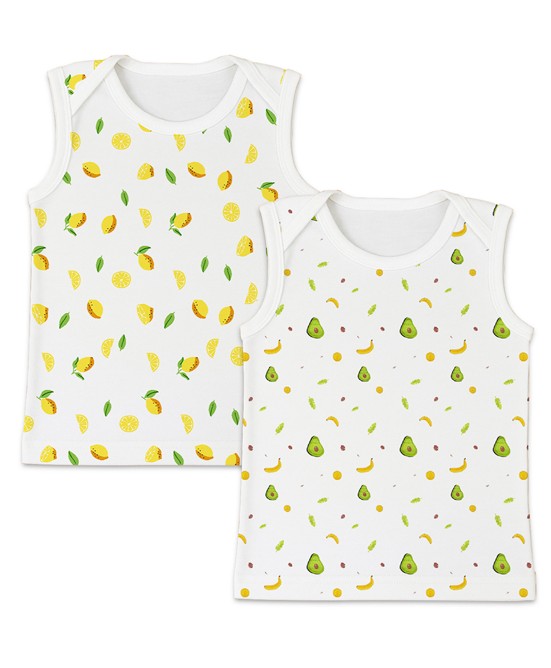 Mom's Home Organic Cotton Knit Pack Of 2 Sleeveless Avocado & Lemon Printed Vest - White-image-43