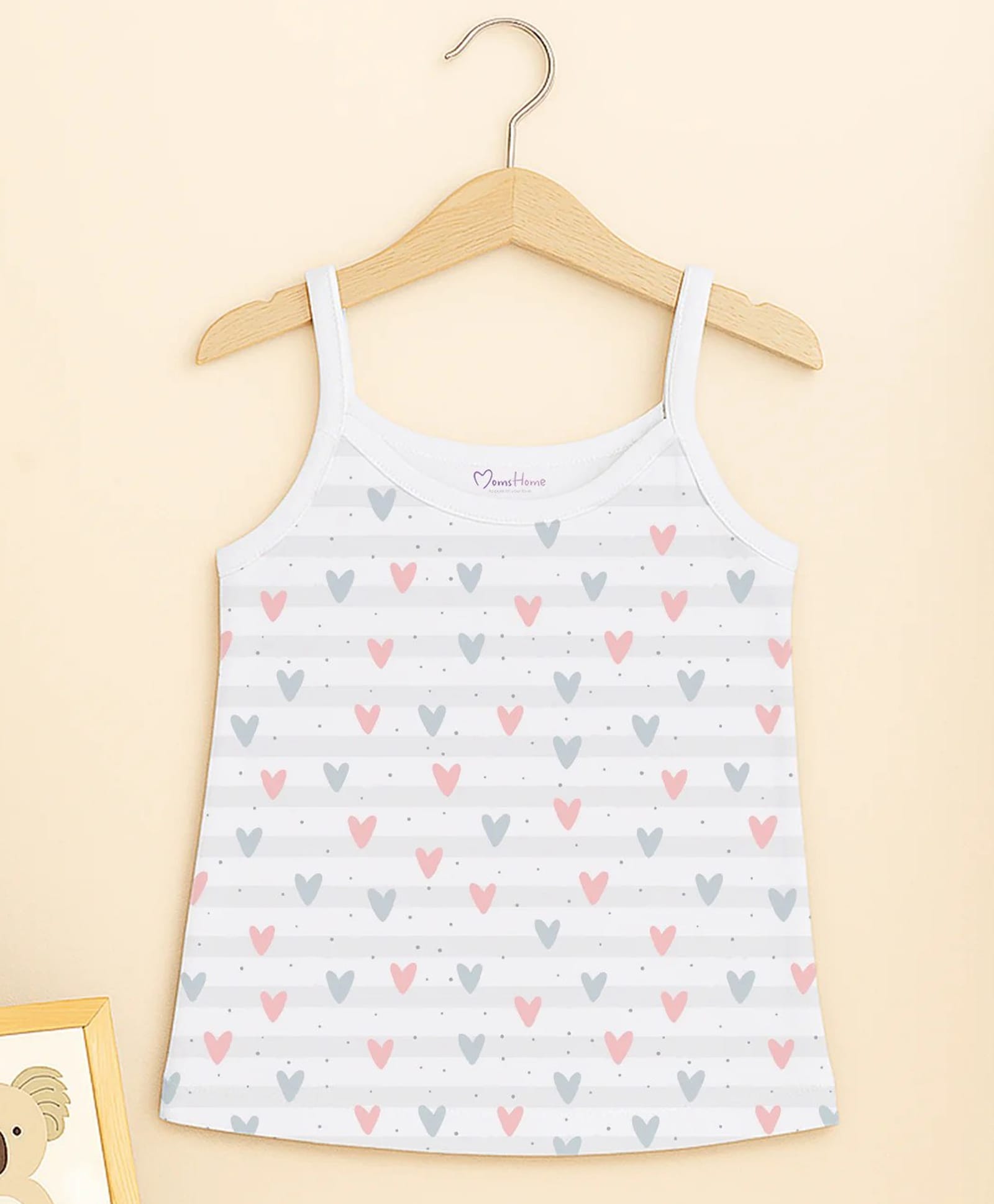 Mom's Home Organic Cotton Knit Sleeveless Hearts Printed Camisole - White-picture-17