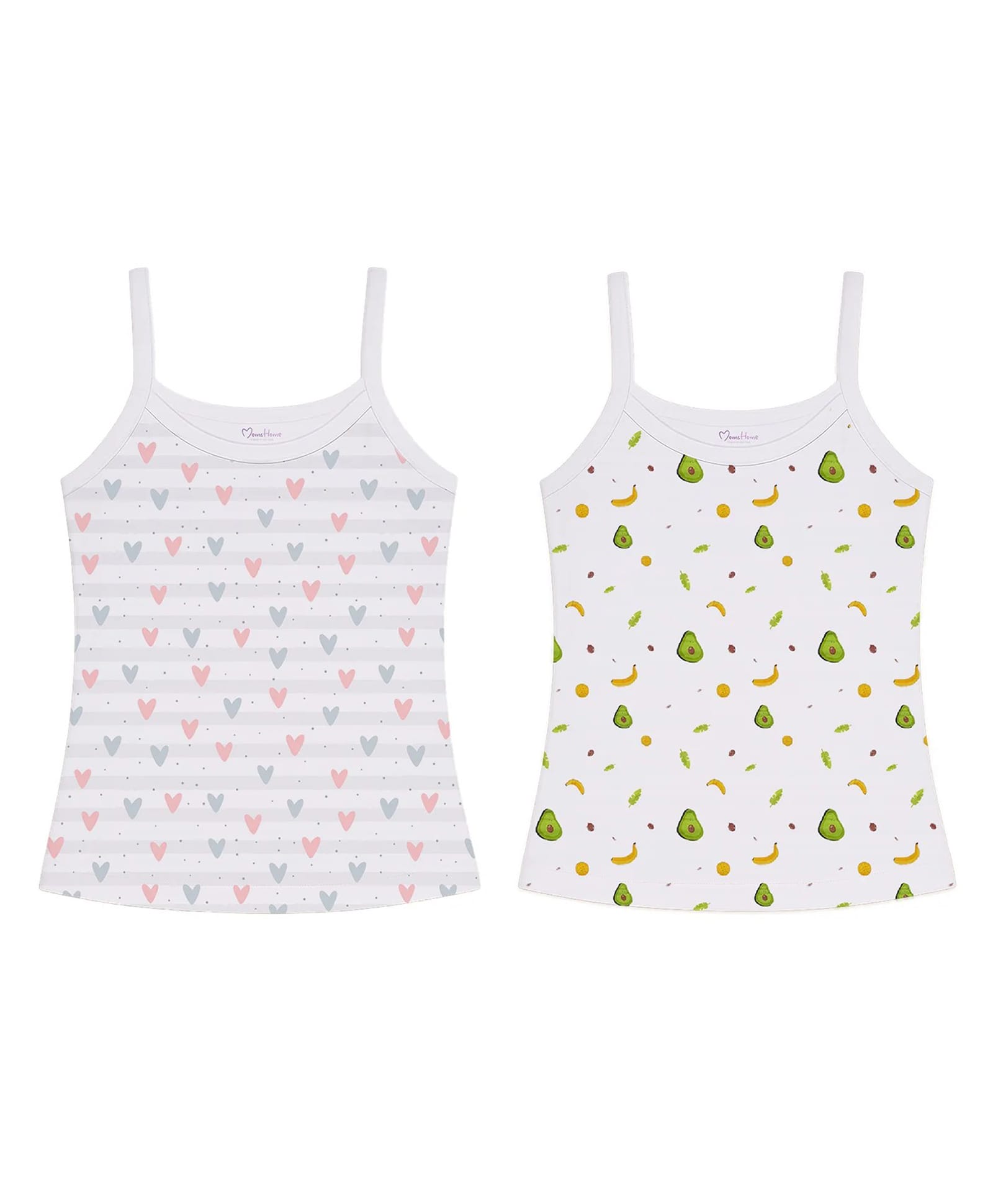 Mom's Home Organic Cotton Knit Pack Of 2 Sleeveless Avocado & Hearts Printed Camisole - White-image-5
