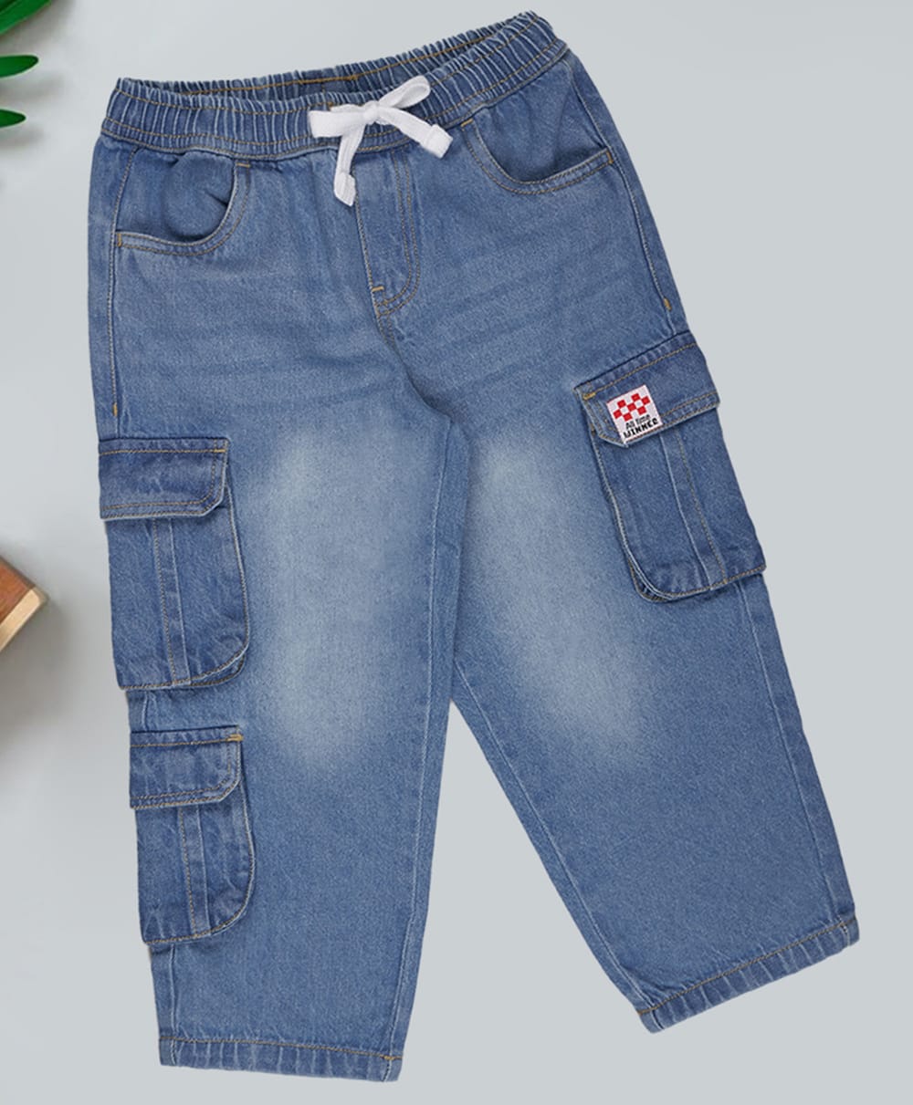 Pantaloons Junior Woven Mild Washed Cargo Jeans - Blue-picture-27