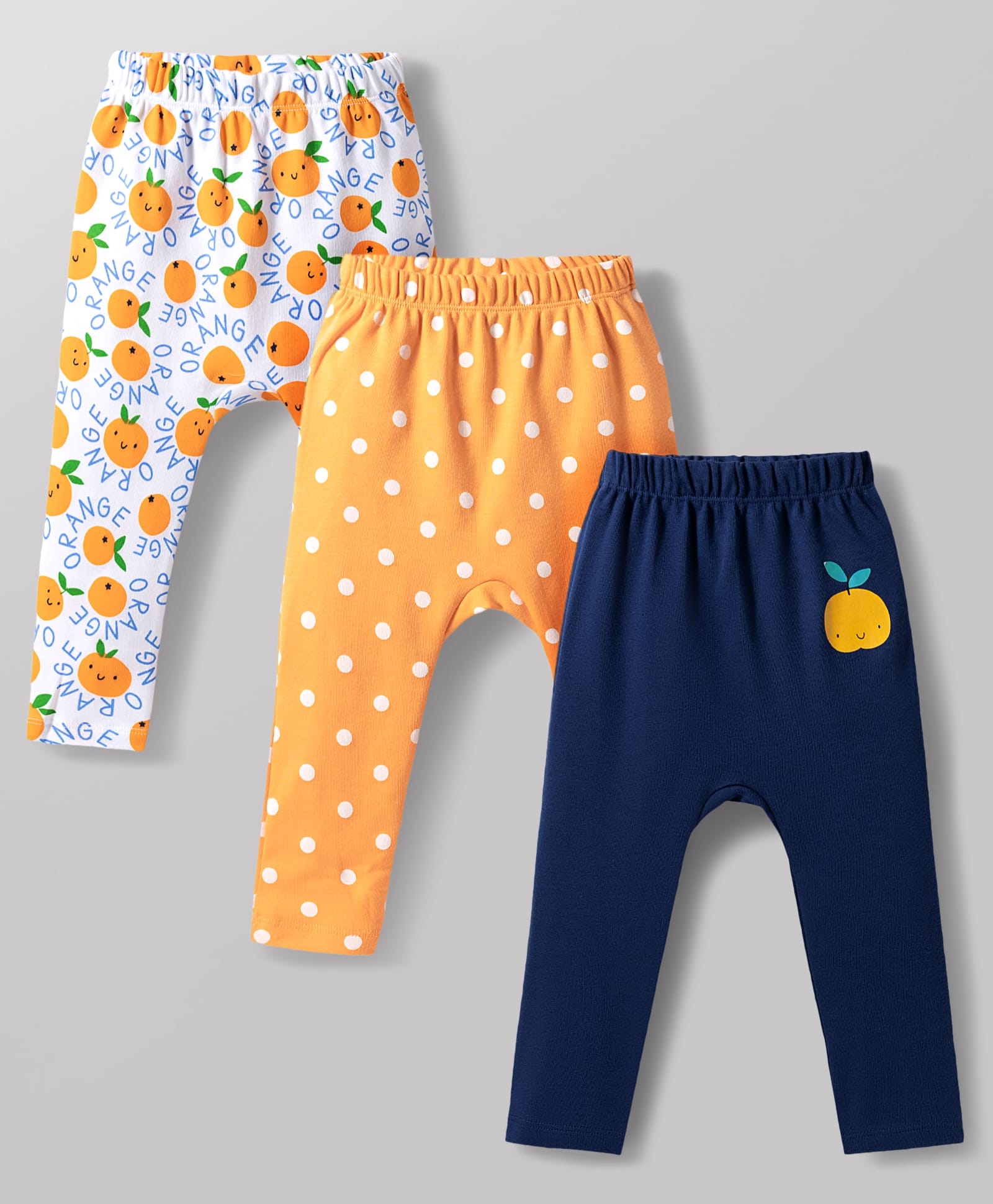 Babyhug Cotton Knit Full Length Diaper Leggings with Fruit Print Pack of 3 - Multicolor-image-25