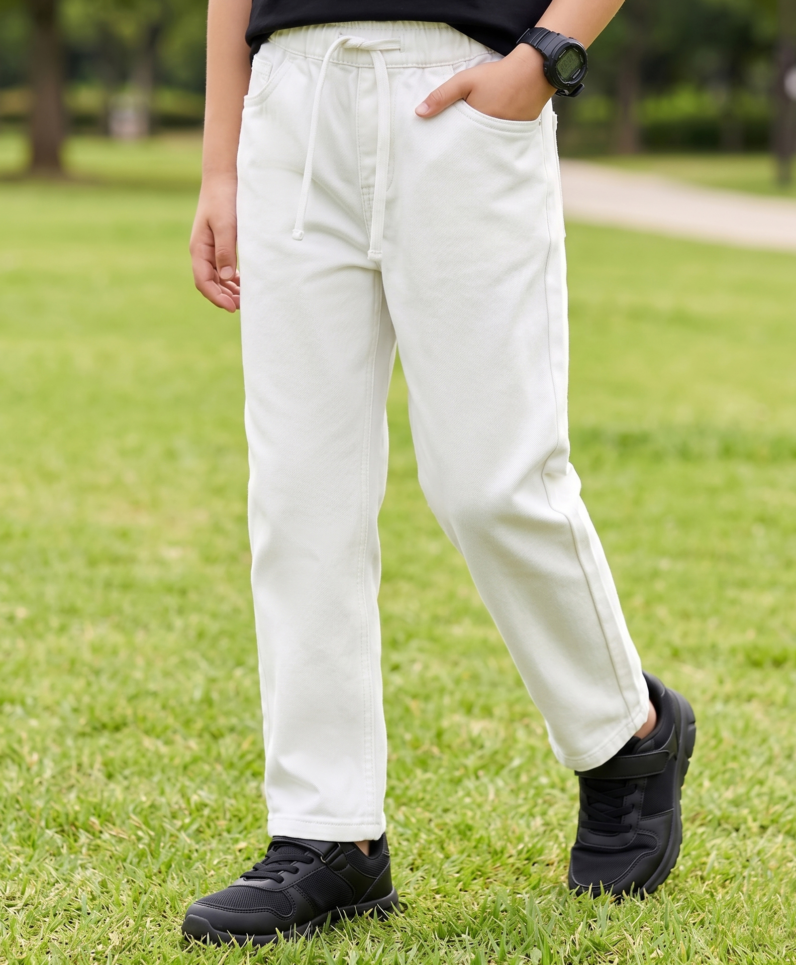 Pine Kids Denim Woven Full Length Washed Jeans - White-picture-27
