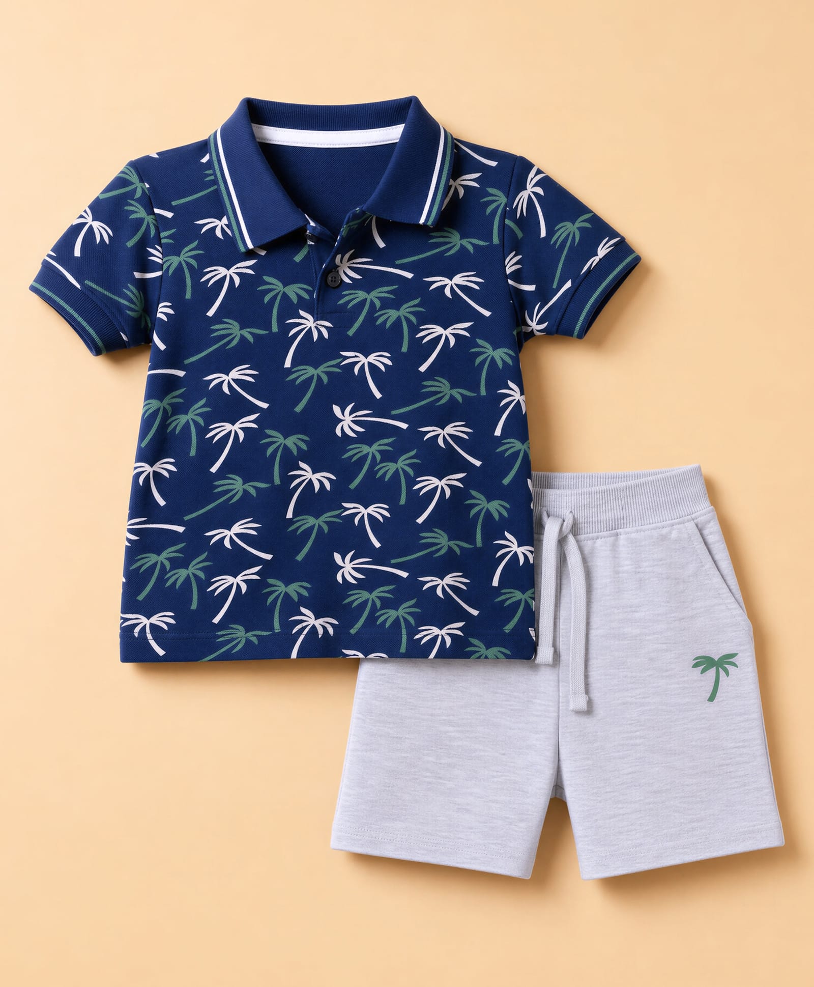 Babyhug Single Jersey Knit Half Sleeves T-Shirt & Shorts With Plam Tree Print - Navy Blue & Grey-picture-12