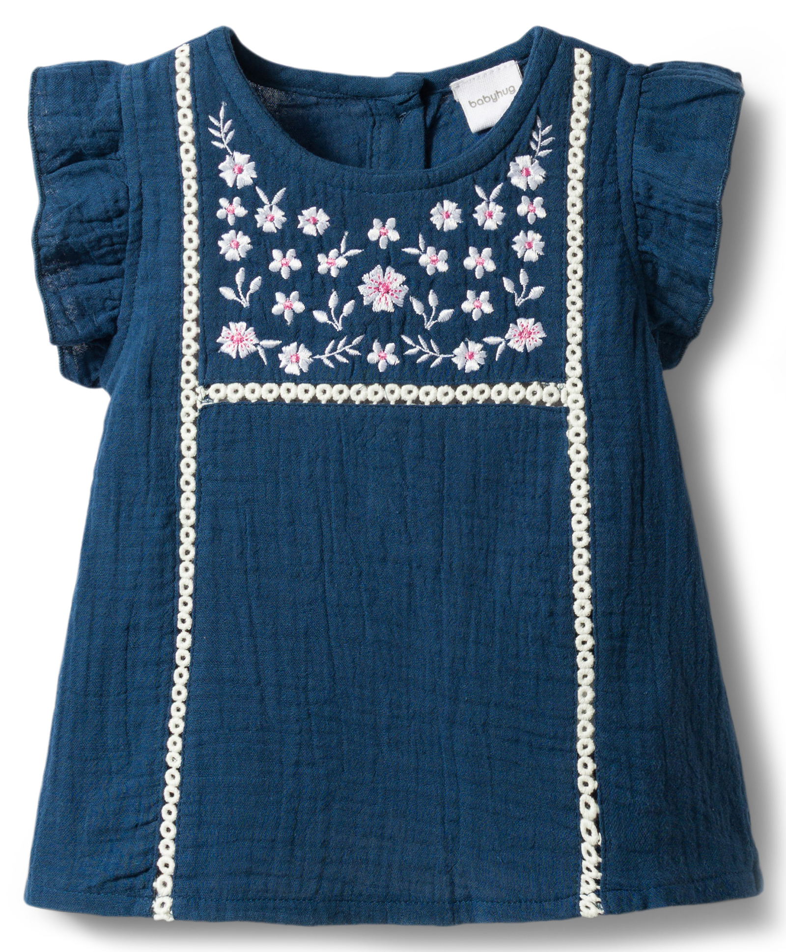 Babyhug Cotton Woven Frill Sleeves Top with Floral Embroidery Multi Color 2-3 Years-image-12