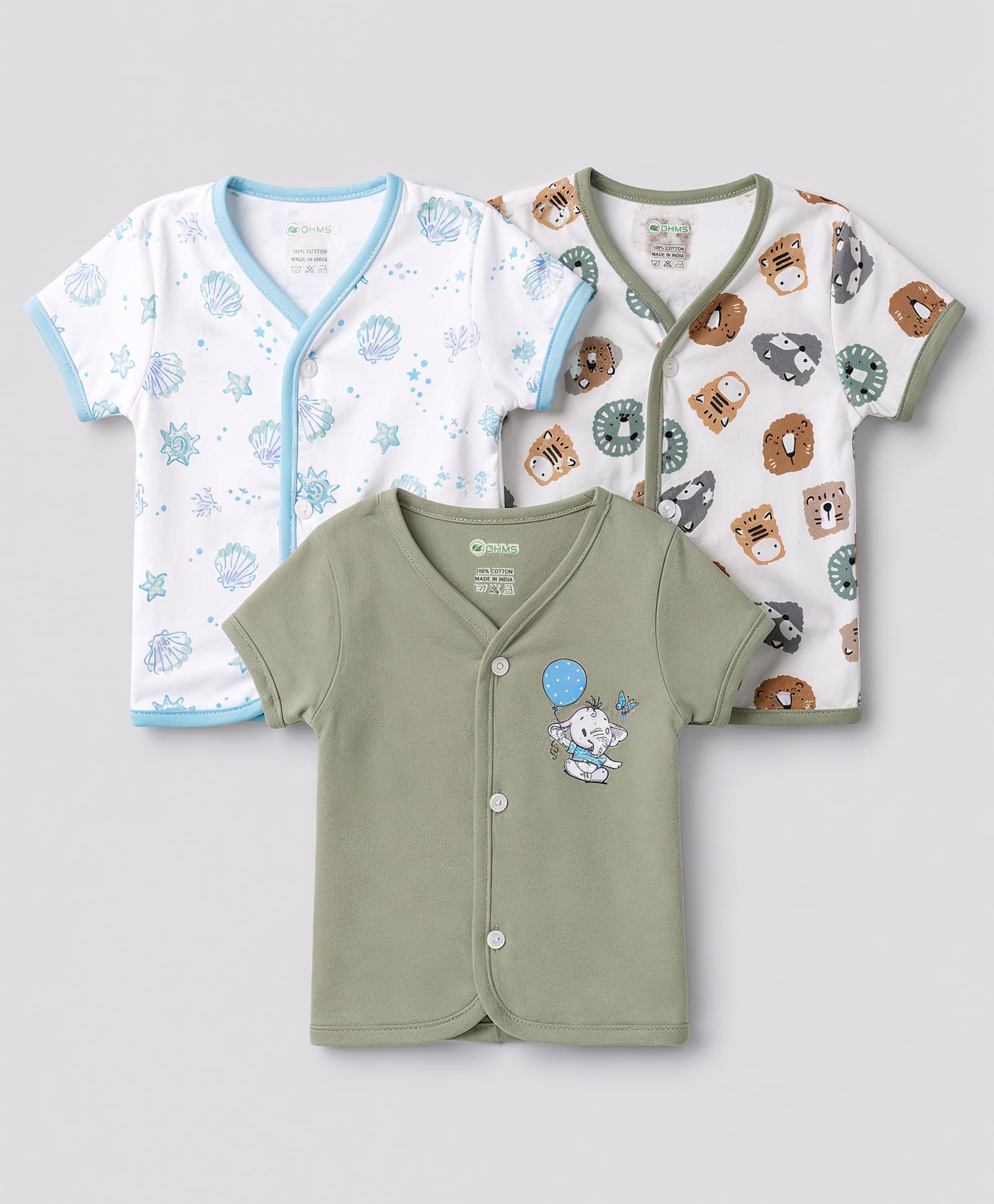 OHMS Single Jersey Knit Half Sleeves Jhablas With Animal & Sea Shell Print Pack of 3 - Multicolor-image-23