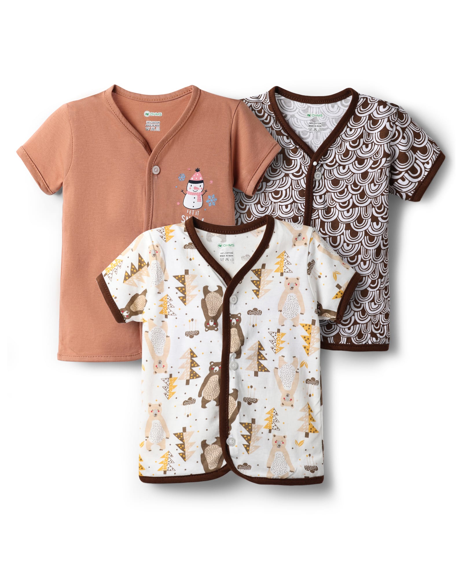 OHMS Single Jersey Knit Half Sleeves Jhablas With Snowman & Bear Print Pack of 3 - Multicolor-image-27