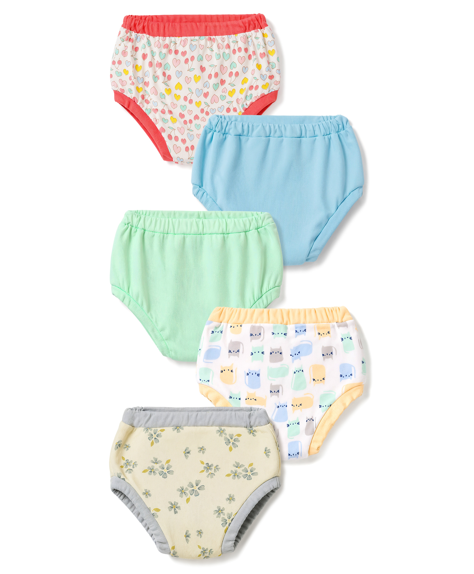 OHMS Single Jersey Knit Solid & Floral Printed Bloomers Pack of 5 - White Blue & Green-image-36