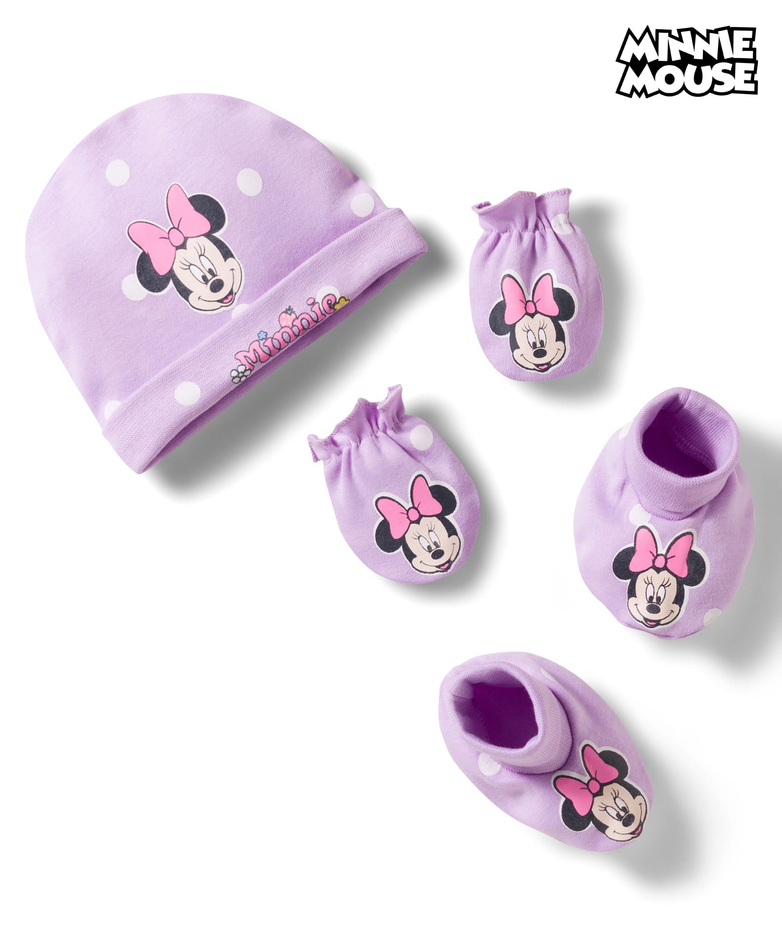 Babyhug Disney Interlock Knit Cap Mittens & Booties Set With Minnie Mouse Print Lavender - Diameter 17 cm-picture-27