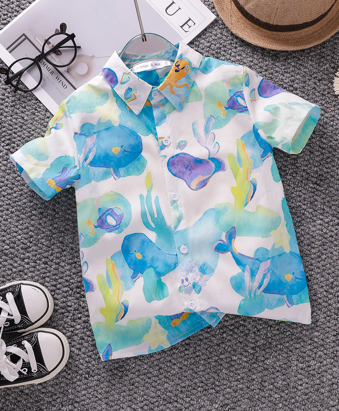 Mark & Mia Cotton Half Sleeves Shirt With Sea Life Print - Blue-picture-16