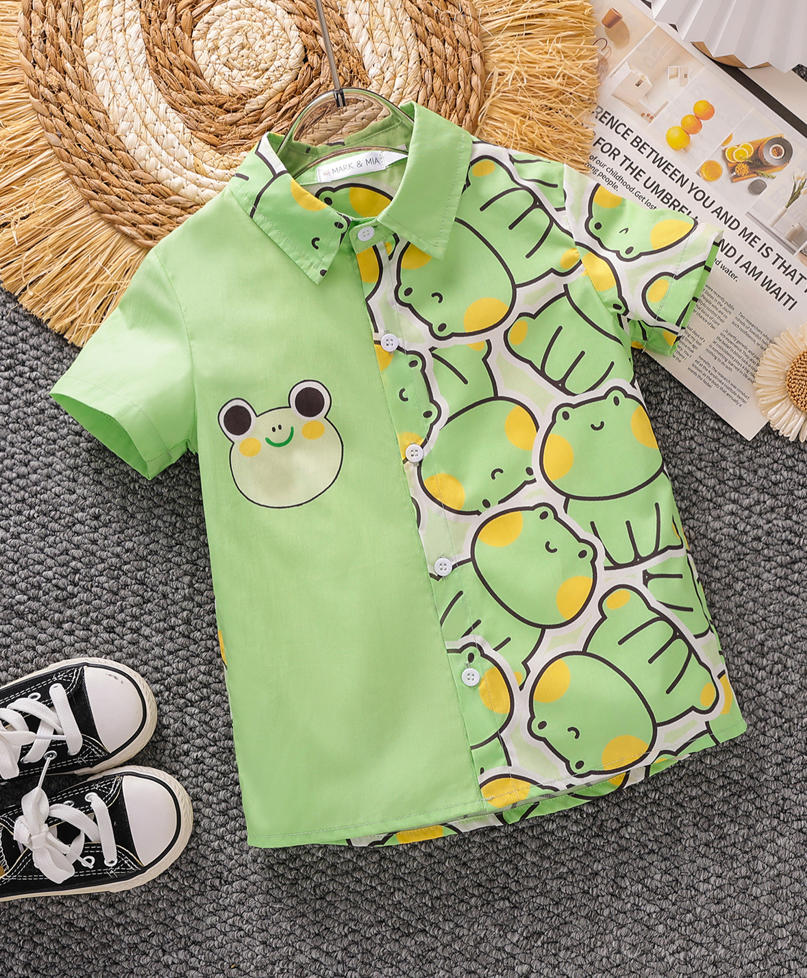 Mark & Mia Cotton Half Sleeves Frog Printed Shirt - Light Green-image-15