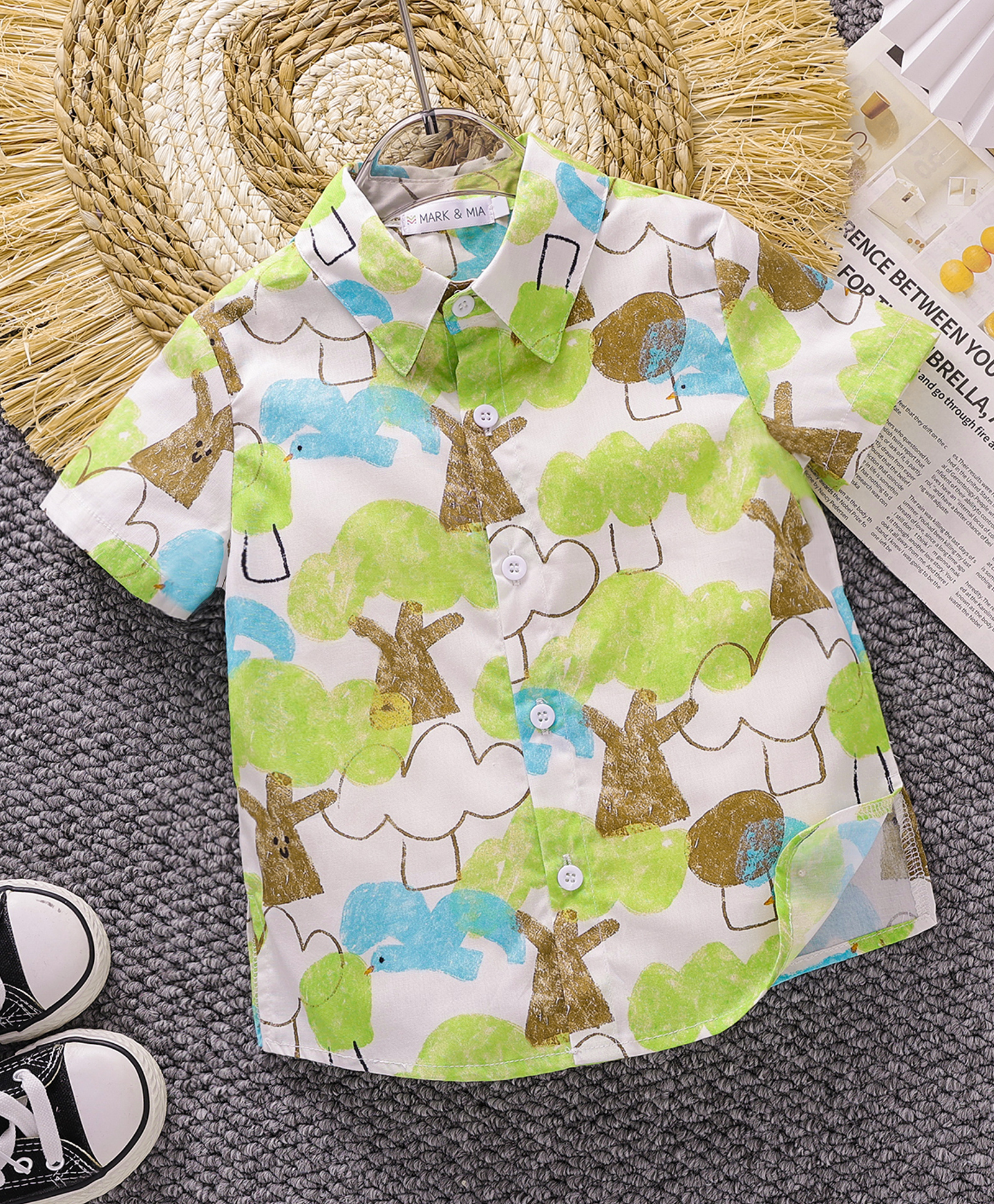 Mark & Mia Cotton Half Sleeves Tree Printed Shirt - Green-picture-22