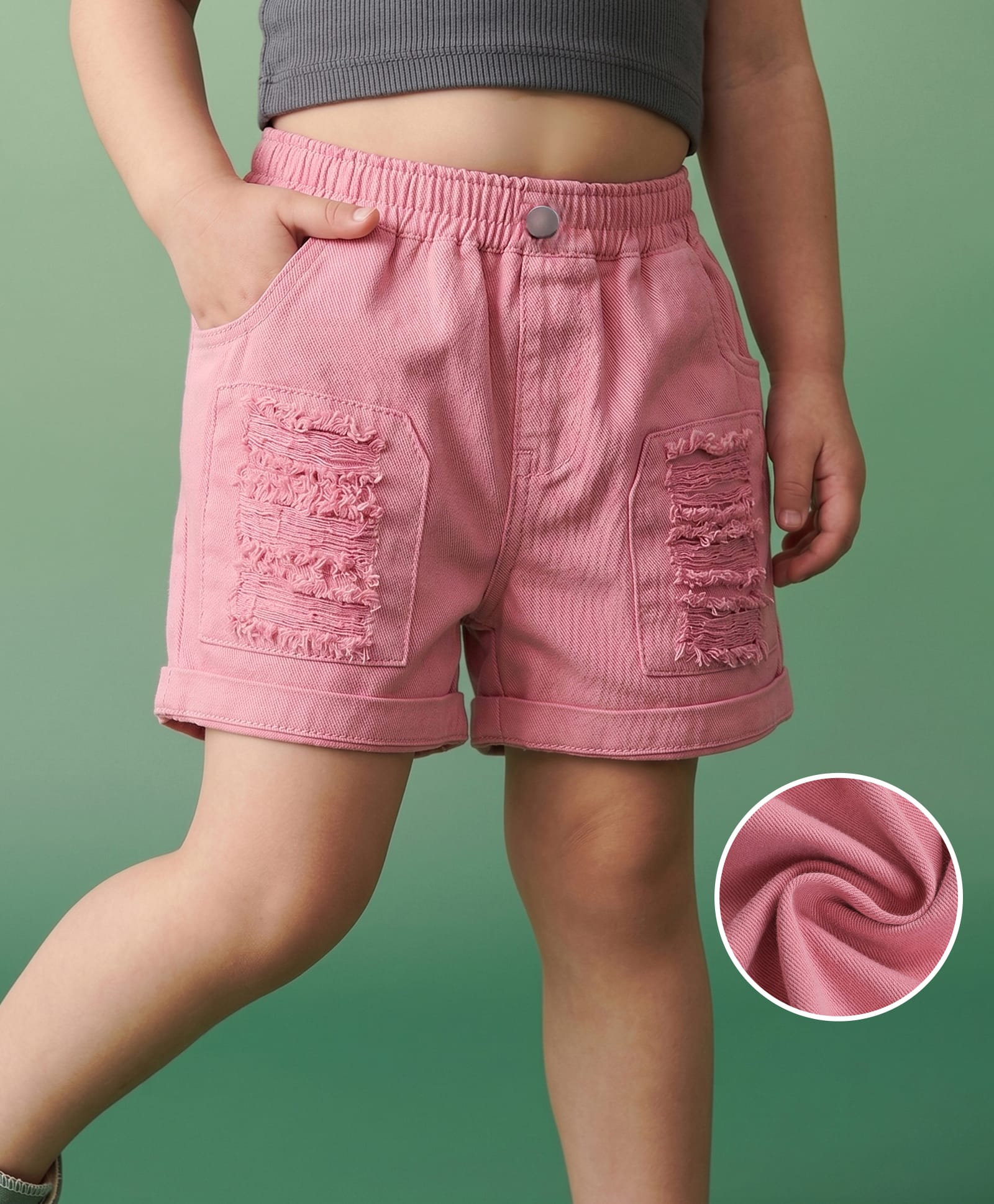 Mark & Mia Cotton Washed Distressed Shorts - Pink-picture-18