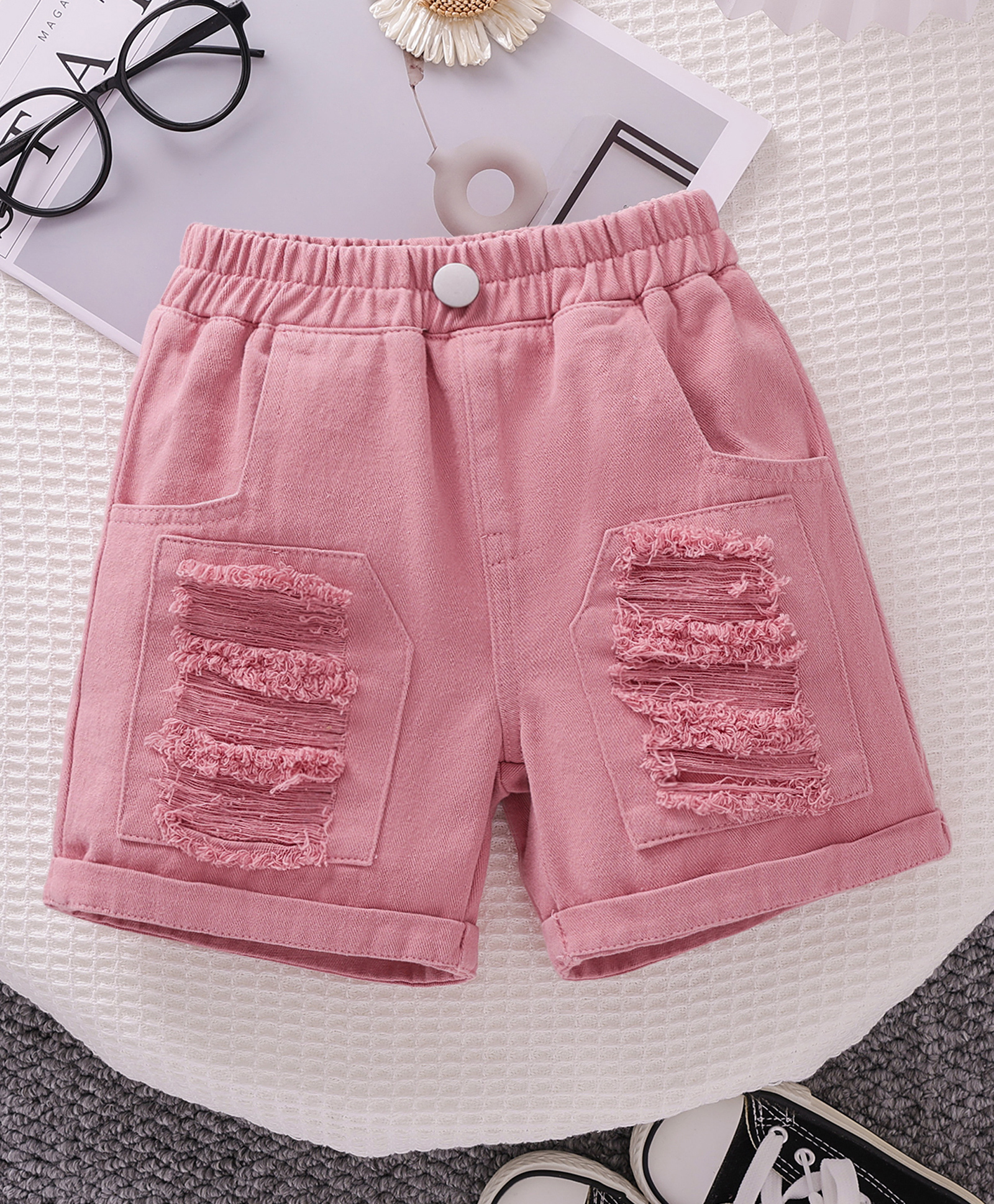 Mark & Mia Cotton Washed Distressed Shorts - Pink-picture-23