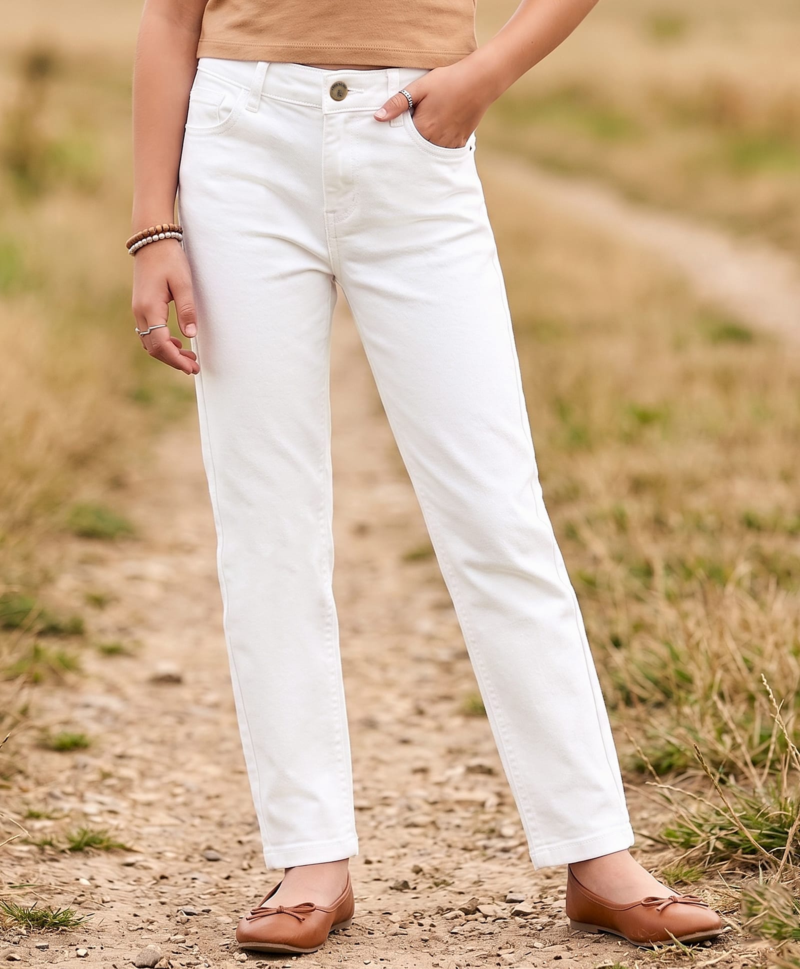Pine Kids Woven Full Length Washed Denim Jeans - White-image-19