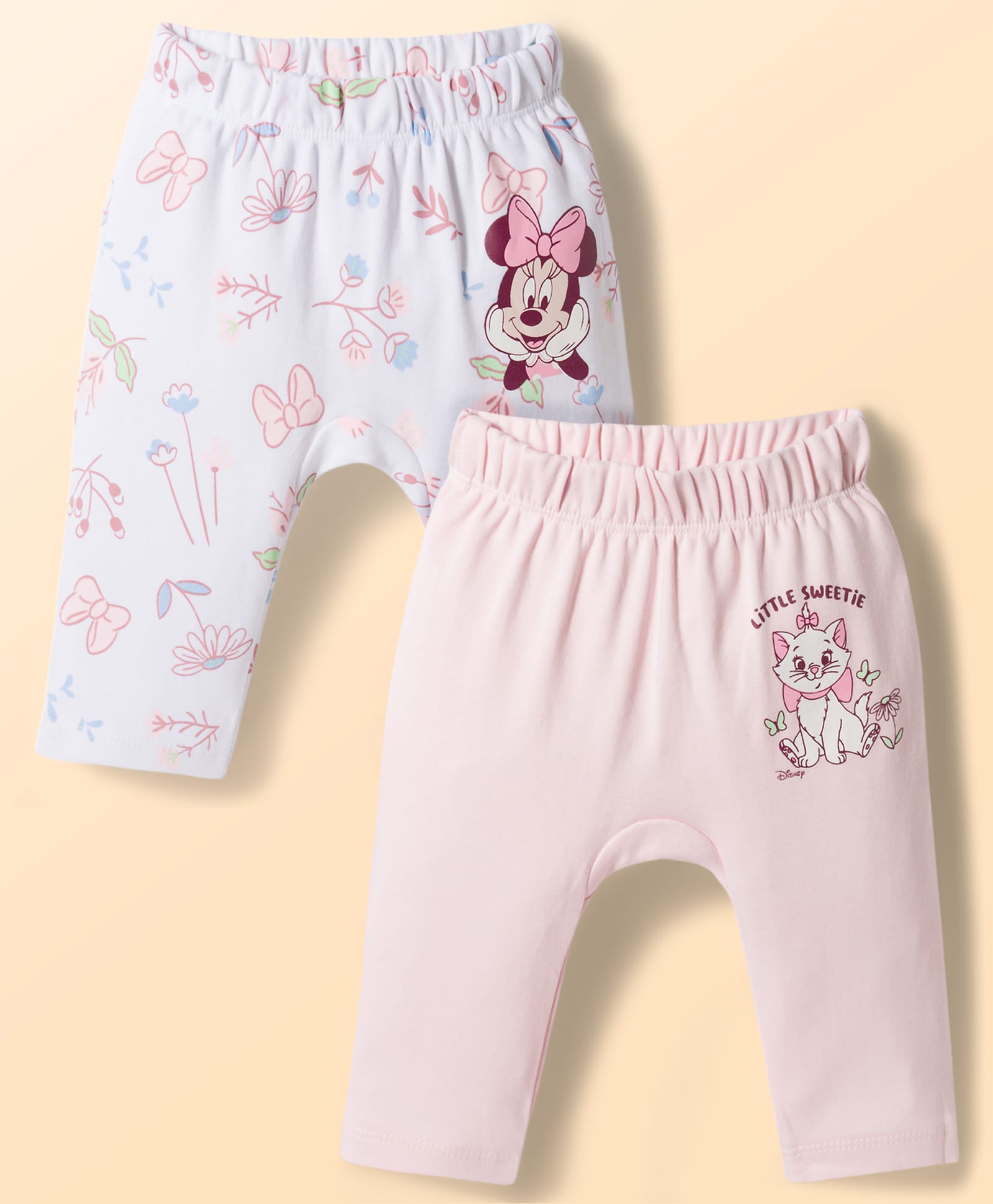 Babyhug Disney 100% Cotton Knit Full Length Diaper Leggings With Disney Characters Graphics Pack Of 2 - Multi Color