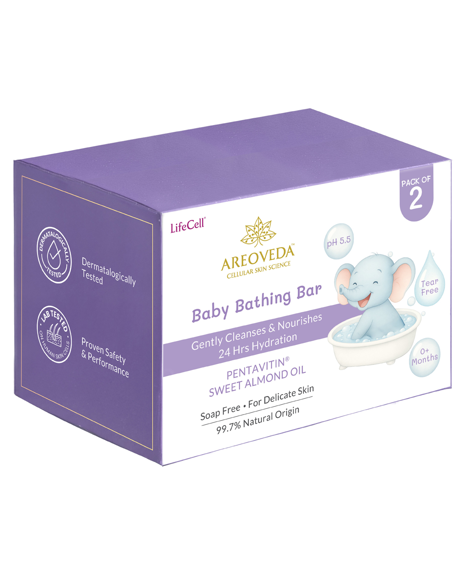 AreoVeda Baby Bathing Bar | 24Hrs Hydration |Soap Free |Fights Germs | Lab Tested, EWG Verified, Cellularly Proven - 100g (Pack of 2)-image-37