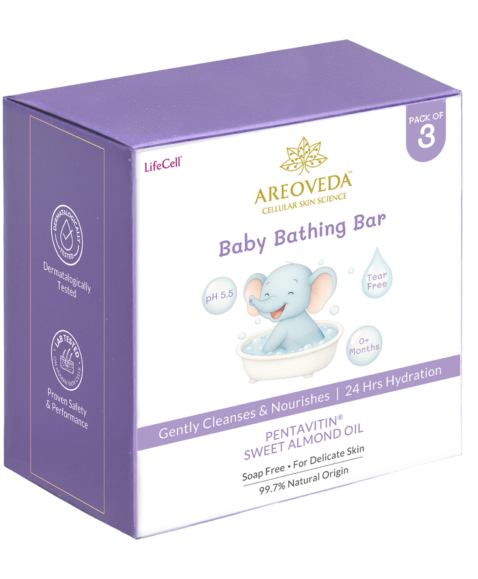 AreoVeda Baby Bathing Bar | 24Hrs Hydration |Soap Free |Fights Germs | Lab Tested, EWG Verified, Cellularly Proven - 100g (Pack of 3)-image-2