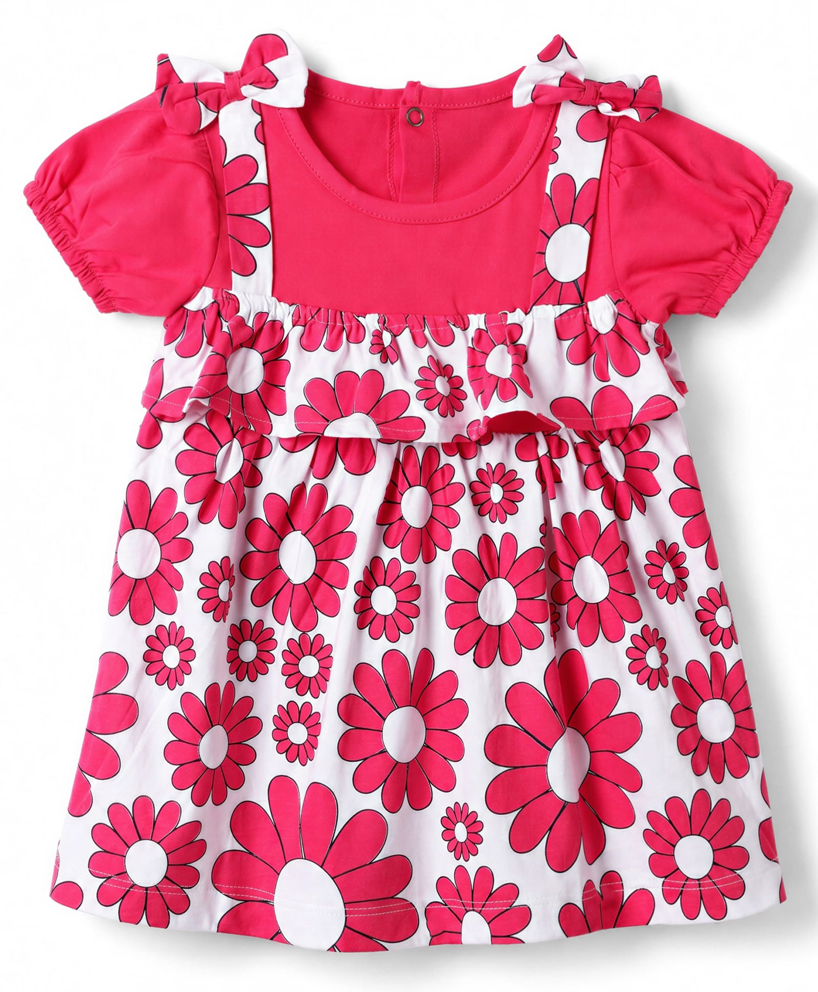 Doodle Poodle 100% Cotton Woven Half Sleeves Frock with Floral Print - Dark Pink-image-24