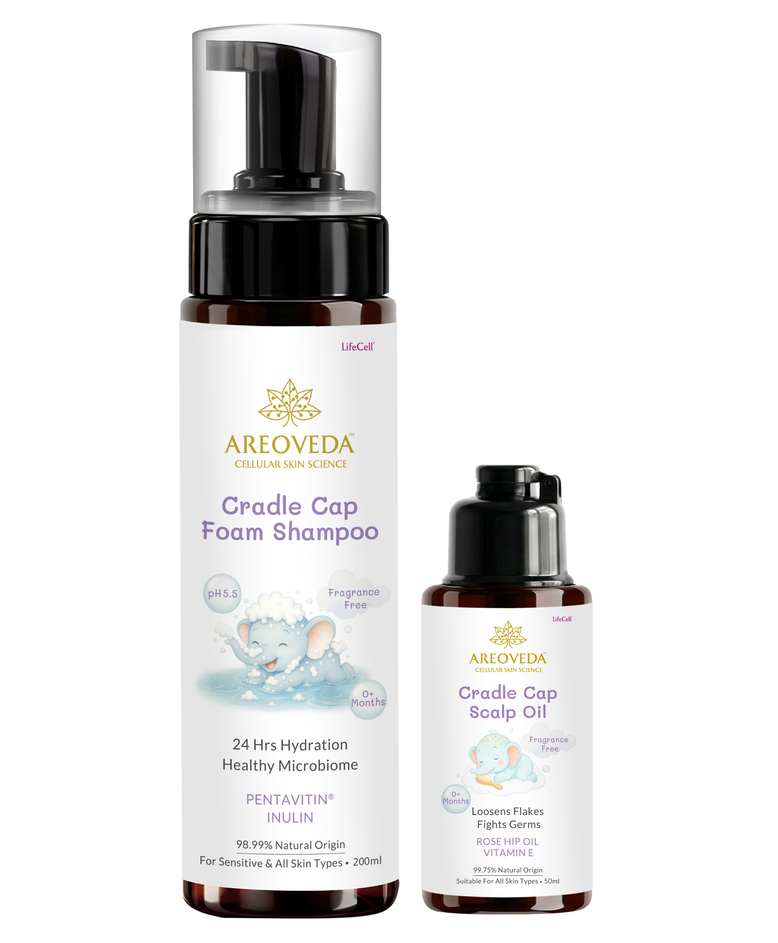 AreoVeda Cradle Cap Scalp Oil & Foam Shampoo Combo | Loosens & Washes Away Cradle Cap Flakes | EWG & Ecocert Certified | Cellularly Proven - 200ml + 50ml-picture-27