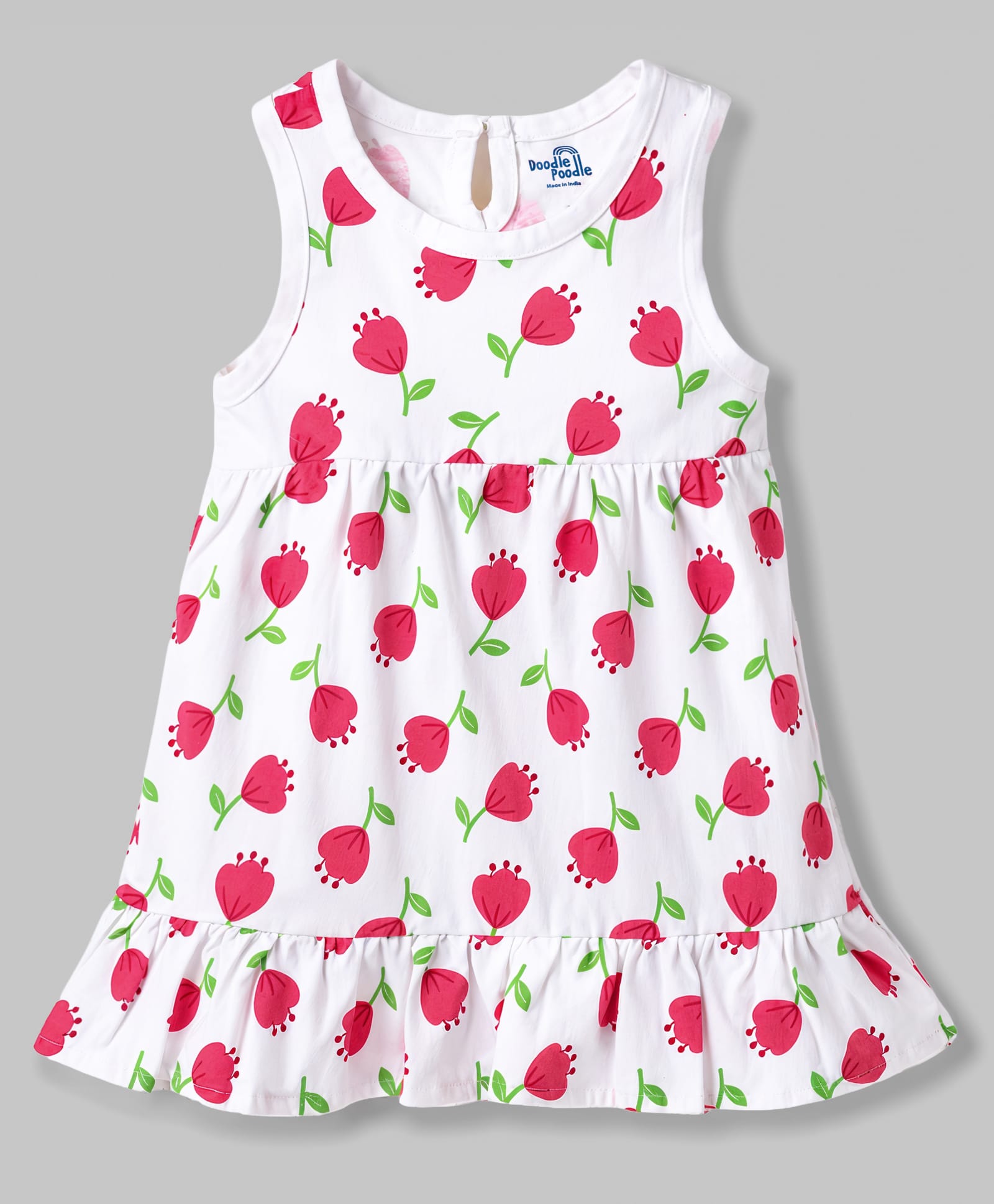 Doodle Poodle Single Jersey Cotton Knit Floral Printed Frocks Sleeveless White 3-6 Months-picture-34