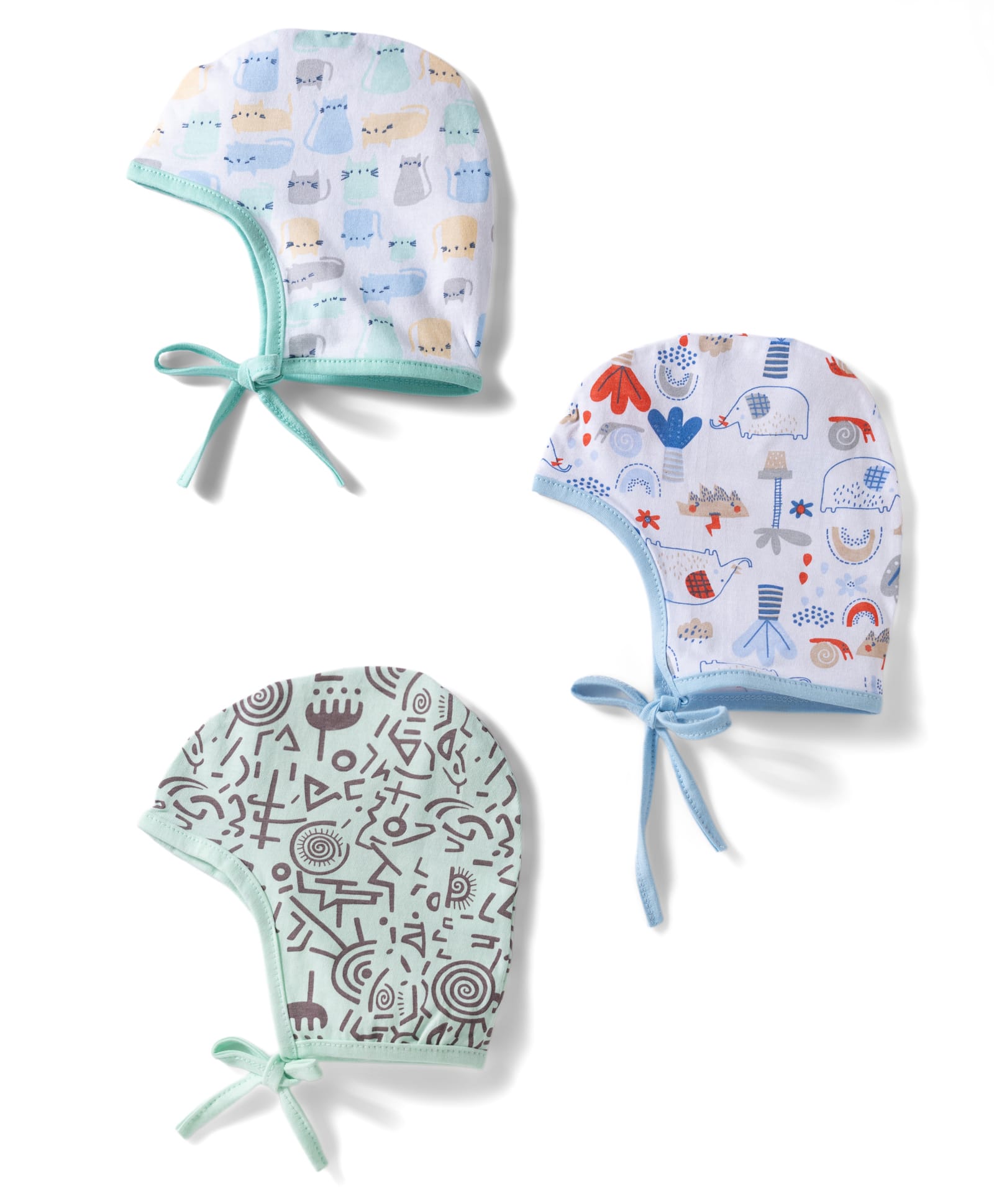 OHMS Single Jersey Knit Animal Printed Baby Caps Pack of 3 Multicolor - Diameter 9.5 cm-picture-11
