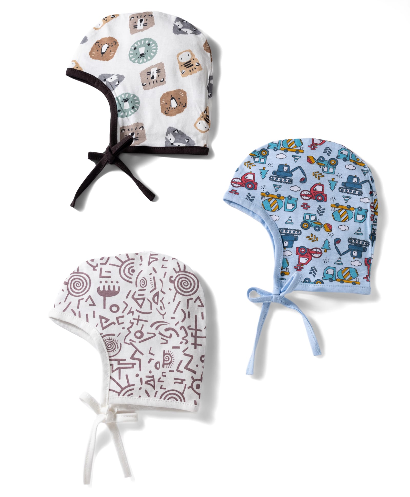 OHMS Single Jersey Knit Vehicle Printed Baby Caps Pack of 3 Multicolor - Diameter 10 cm-picture-36