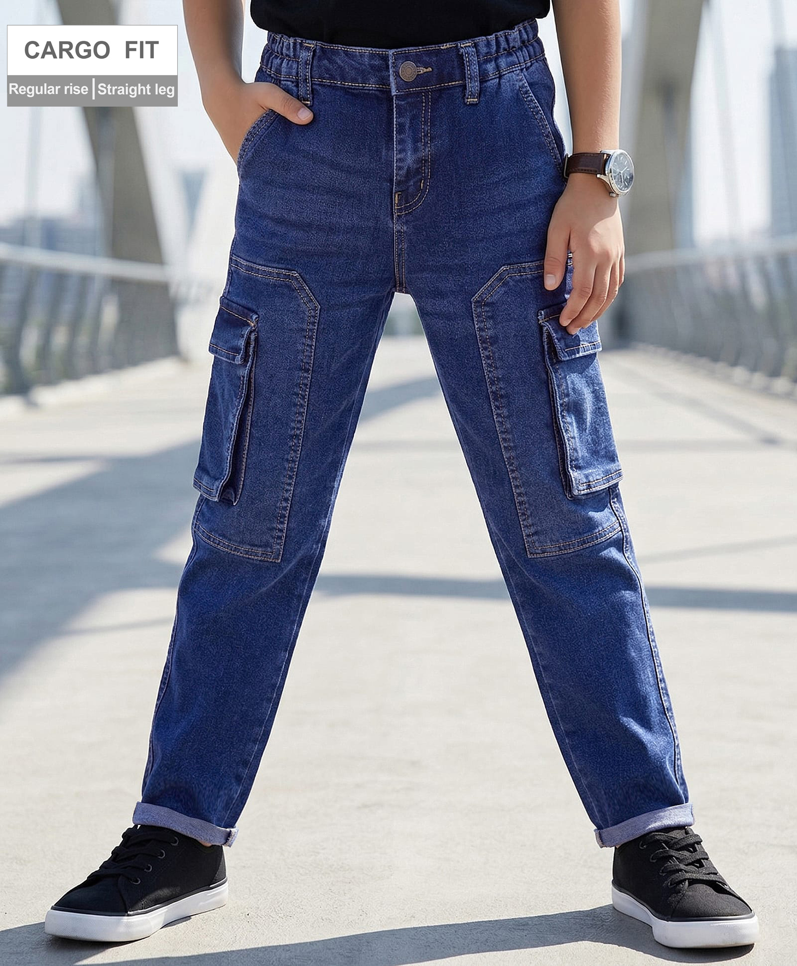 arias by lara dutta Arias Cotton Elastane Woven Full Length Washed Denim Jeans with Cargo Pockets - Blue-picture-30