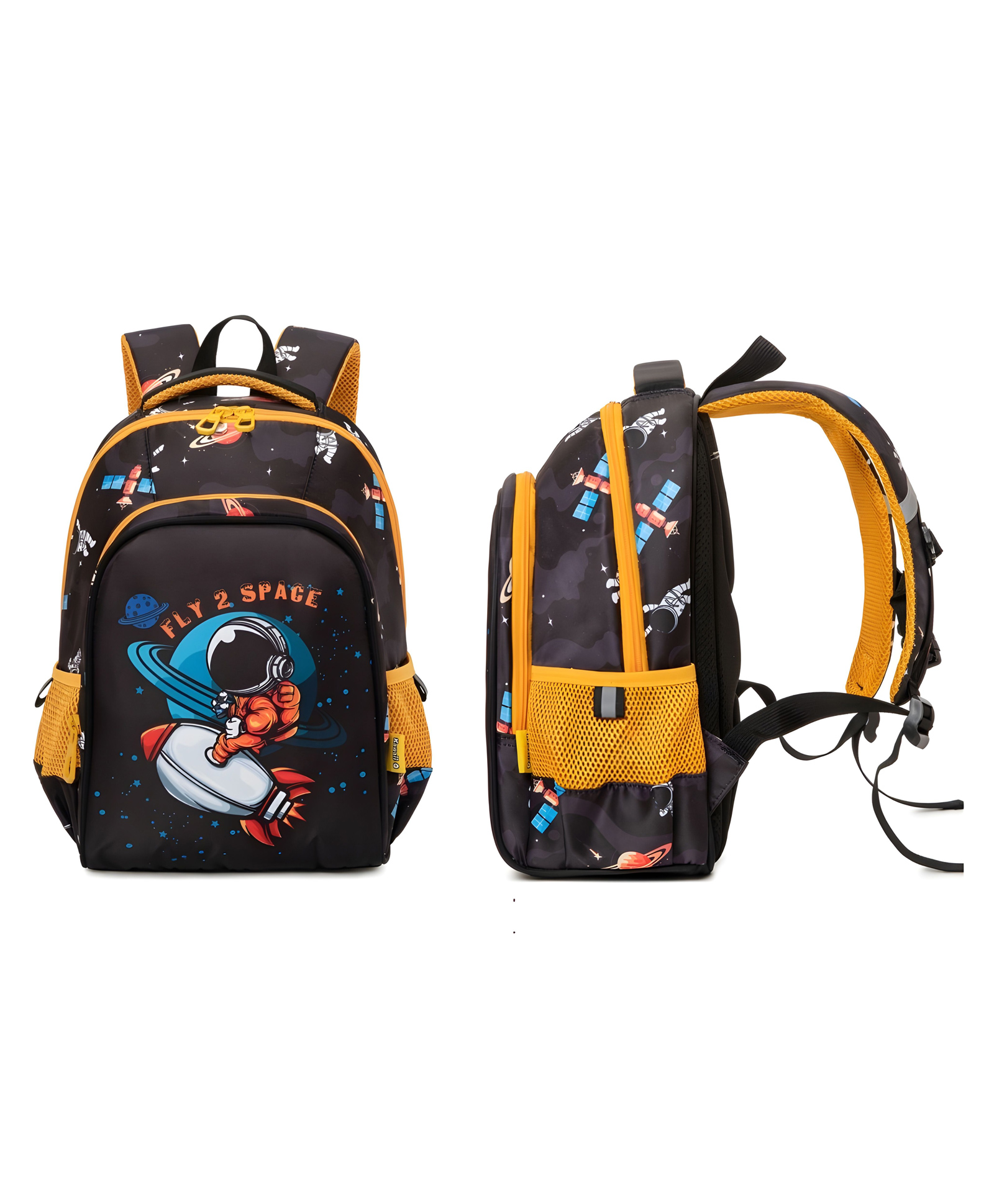 YAMAMA 14 Inches School Bags Space Printed Black Backpack For Kids With Adjustable Straps Premium Design Bag For Kids Best For School Picnic Holidays - Multicolor-image-1