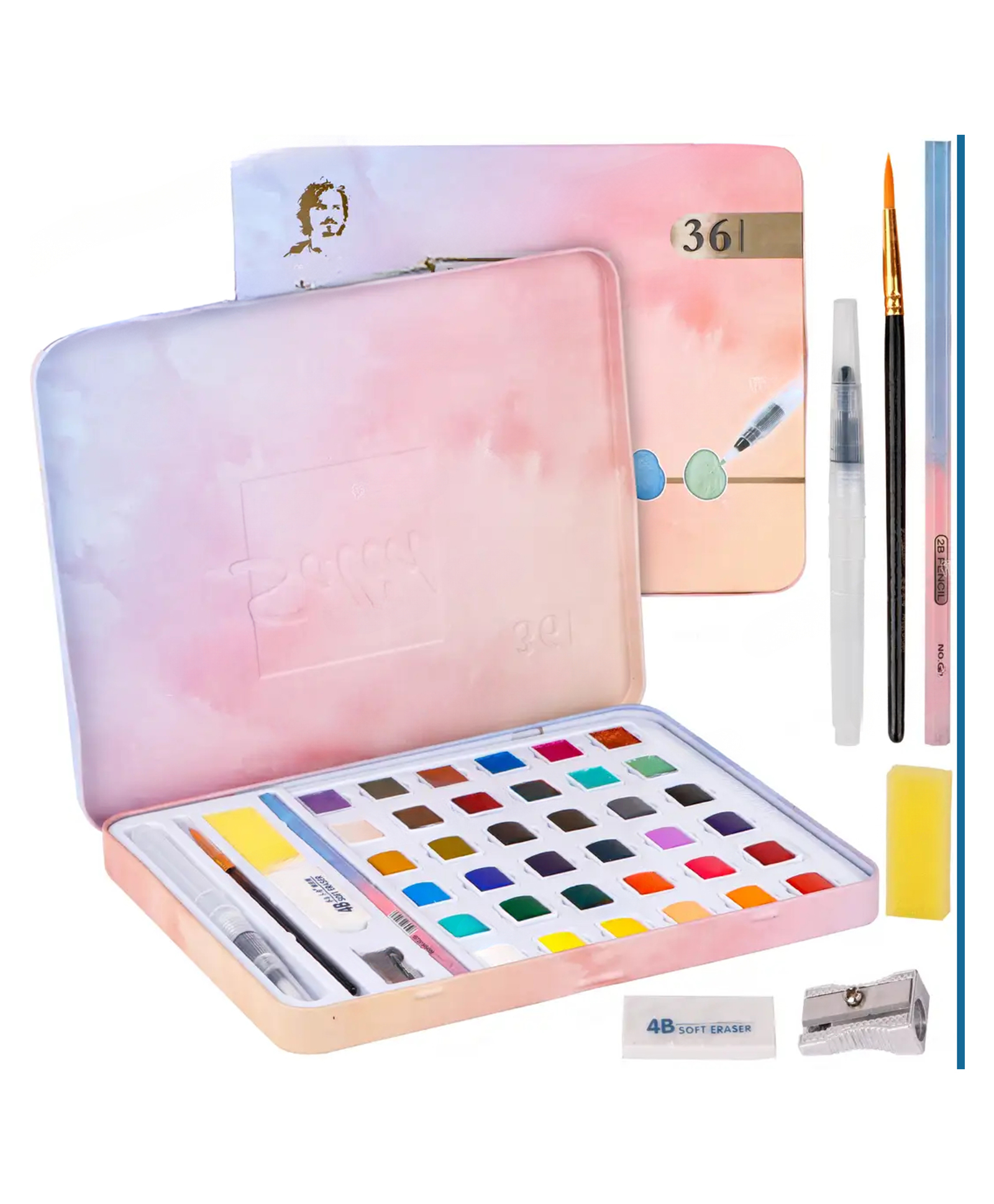 YAMAMA Giorgione 36-Color Watercolor Paint Set, Classic Pearl & Metallic Solid Free Water Pen & Nylon Brush, Painting Set with Watercolor Brushes, Art Supplies for Children and Artists-image-44