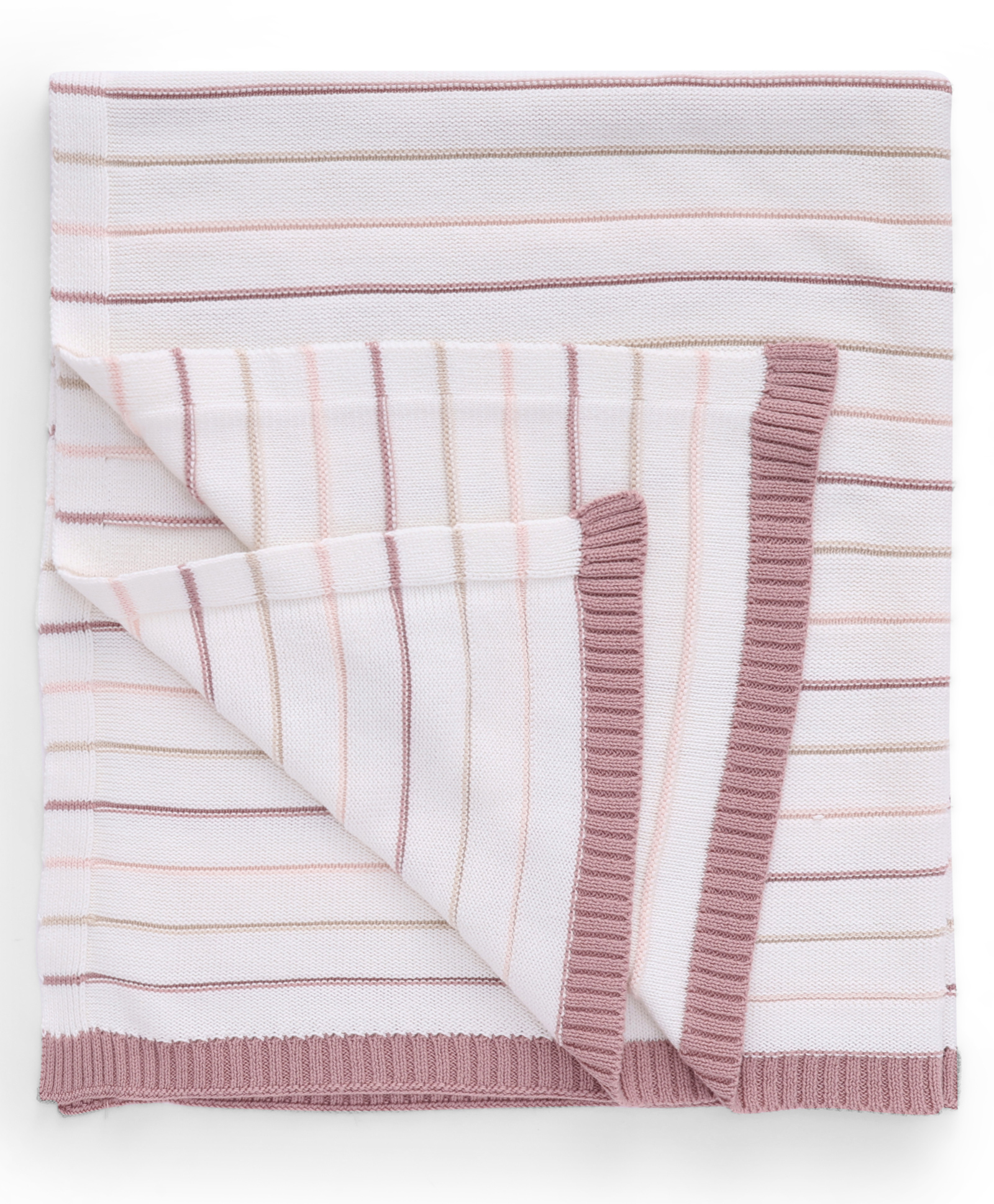 I Bears Knitted Striped Towel L 95 x B 80 cm -White & Pink-image-44