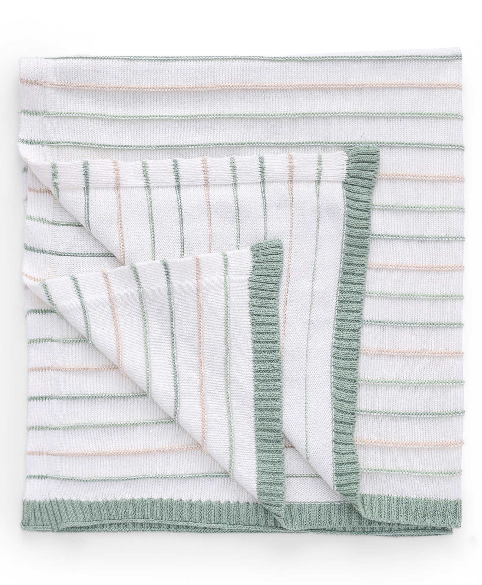 I Bears Knitted Striped Towel L 95 x B 80 cm - White & Green-image-4